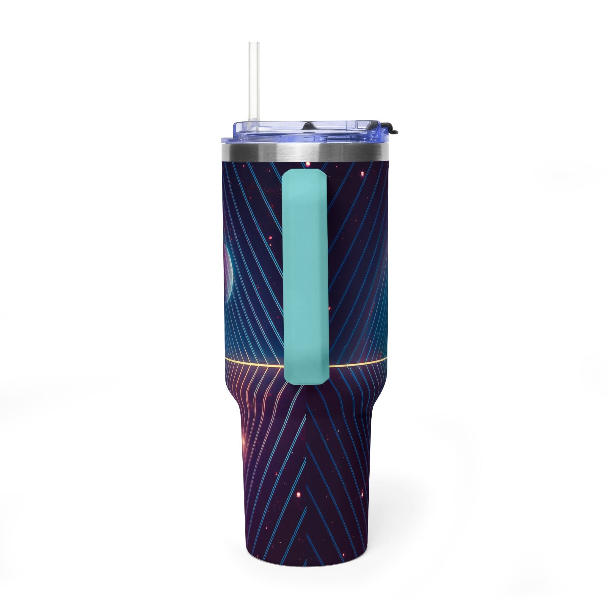 40oz Vacuum Tumbler — Neon Geometric Cosmic Design