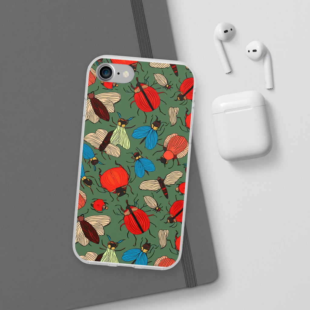 Bug Pattern Phone Case — Colorful Beetles & Flies Design
