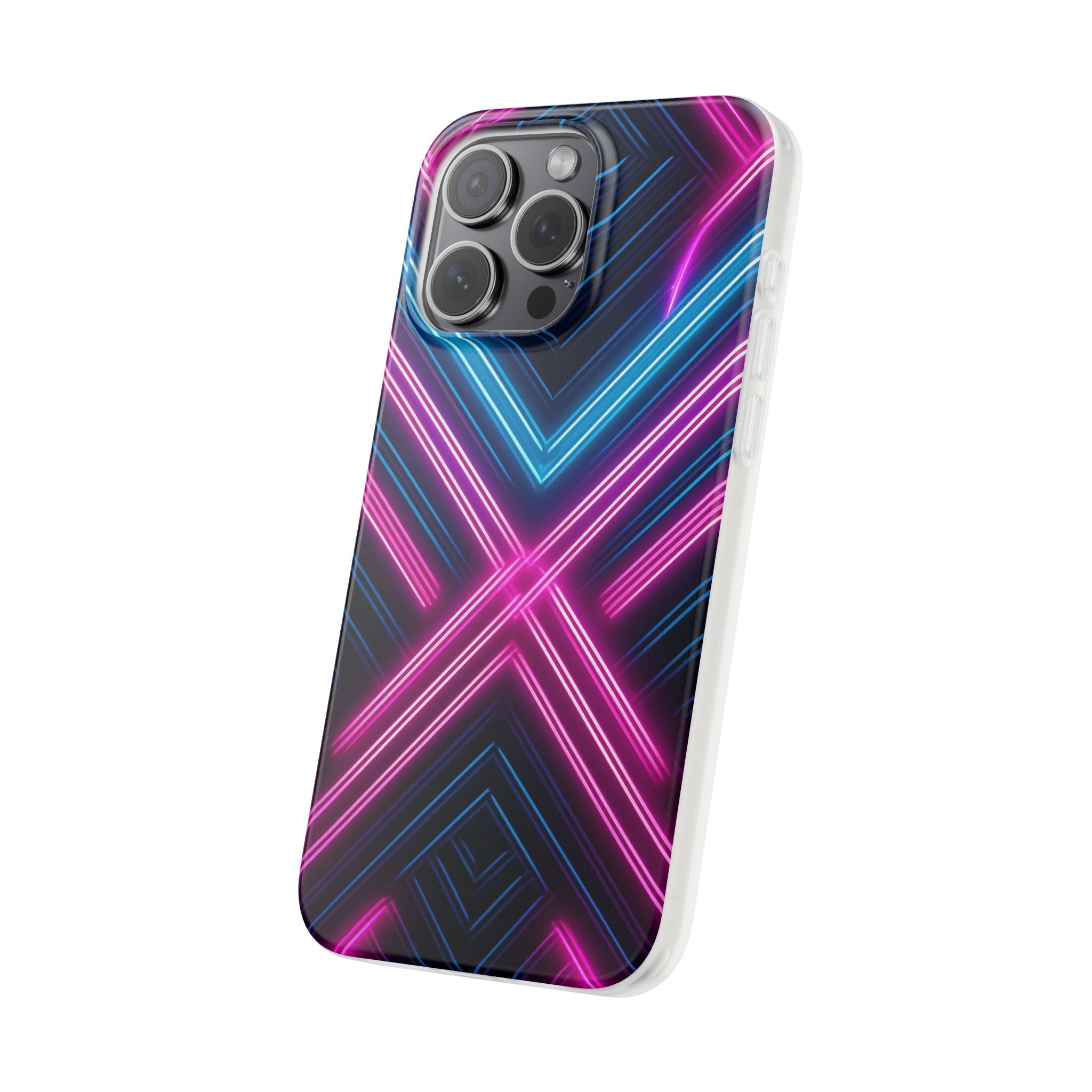 Neon Geometric Phone Case – Retro Vibes Blue & Pink Flexi Case