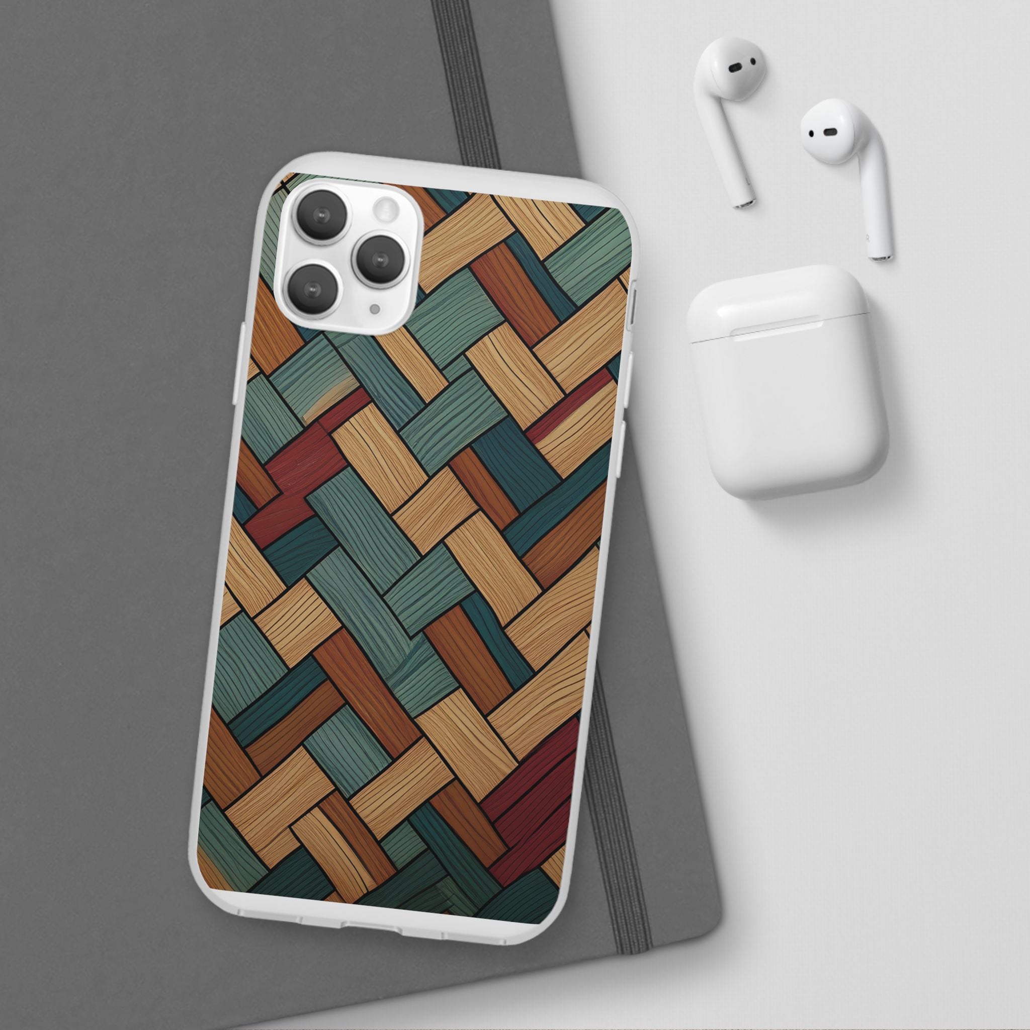 Woven Wood Pattern Phone Case — Rustic Geometric iPhone Flexi Case