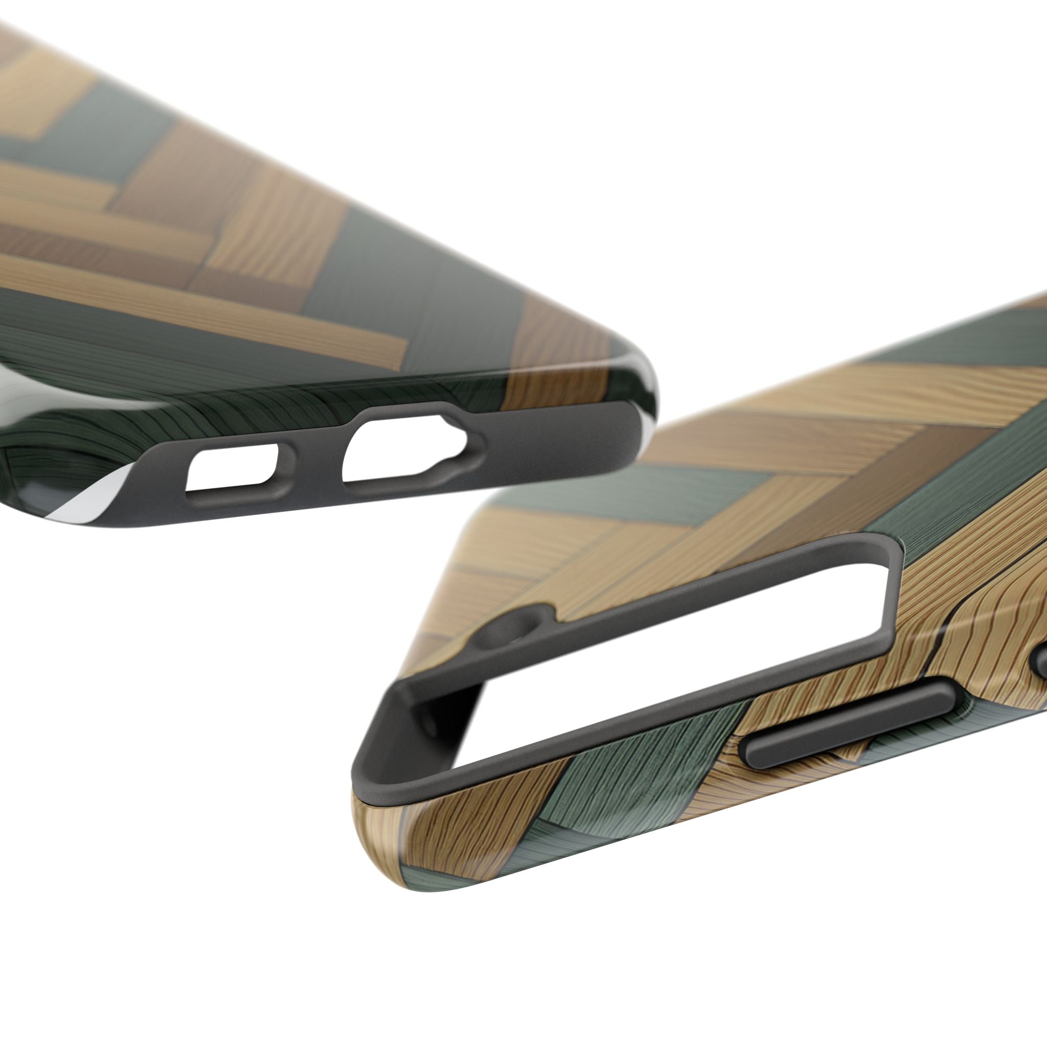 Wood Herringbone Tough Phone Case — Protective Matte Phone Cover with Natural Wood Pattern