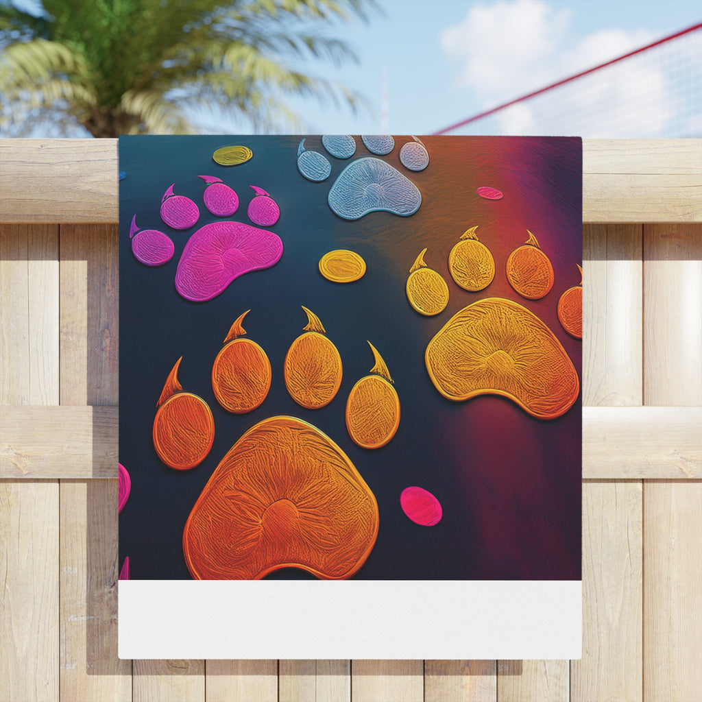 Sunset Pawprints Beach Towel — Colorful Paw Print Sunset Beach Towel for Dog Lovers