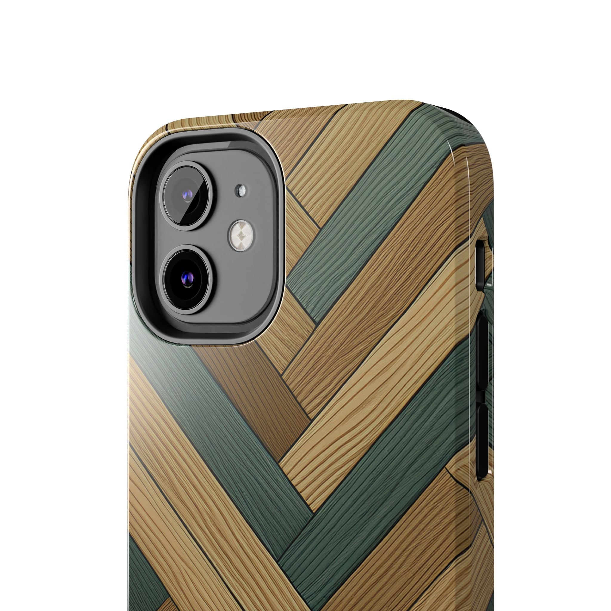 Wood Herringbone Tough Phone Case — Protective Matte Phone Cover with Natural Wood Pattern