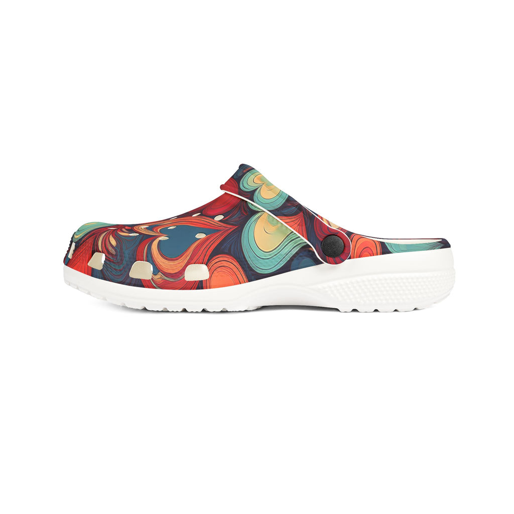 Heart Swirl Clogs — Colorful Retro EVA Foam Slip-On Shoes