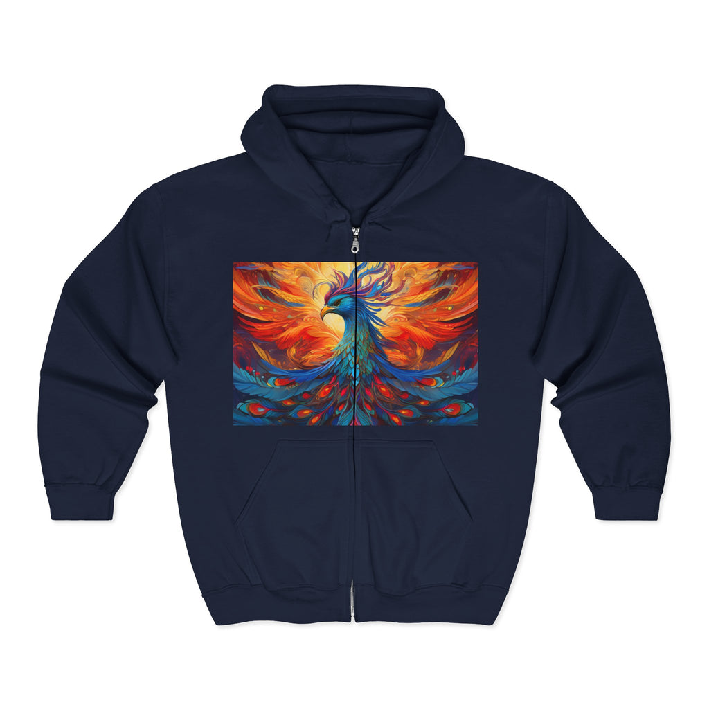Phoenix Art Full-Zip Hoodie — Vibrant Abstract Bird Design