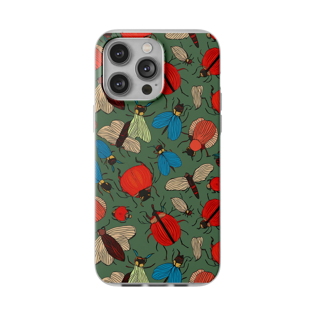 Bug Pattern Phone Case — Colorful Beetles & Flies Design