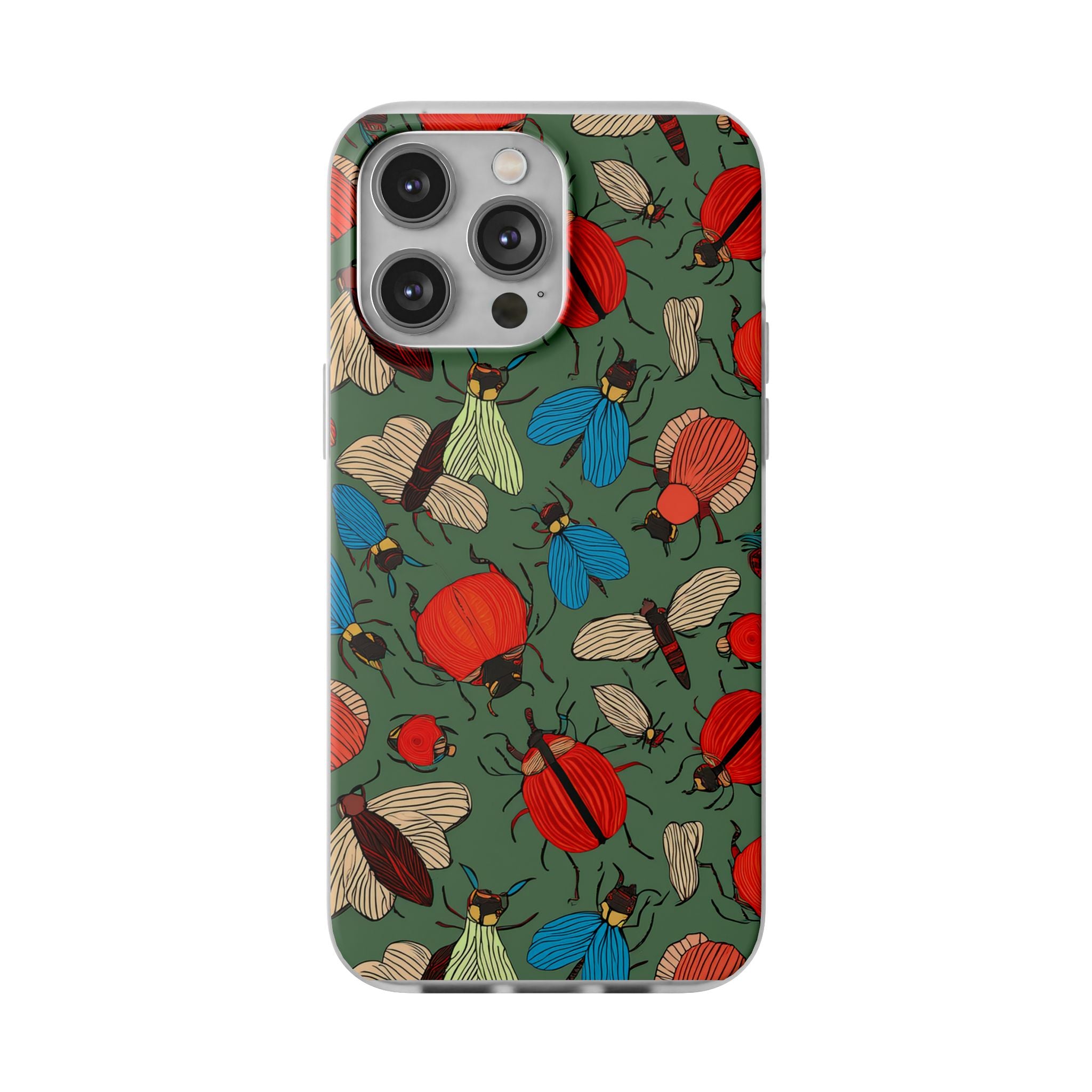 Bug Pattern Phone Case — Colorful Beetles & Flies Design