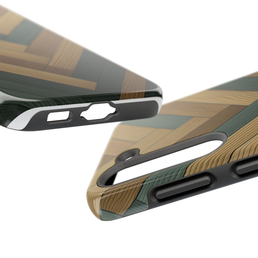 Wood Herringbone Tough Phone Case — Protective Matte Phone Cover with Natural Wood Pattern