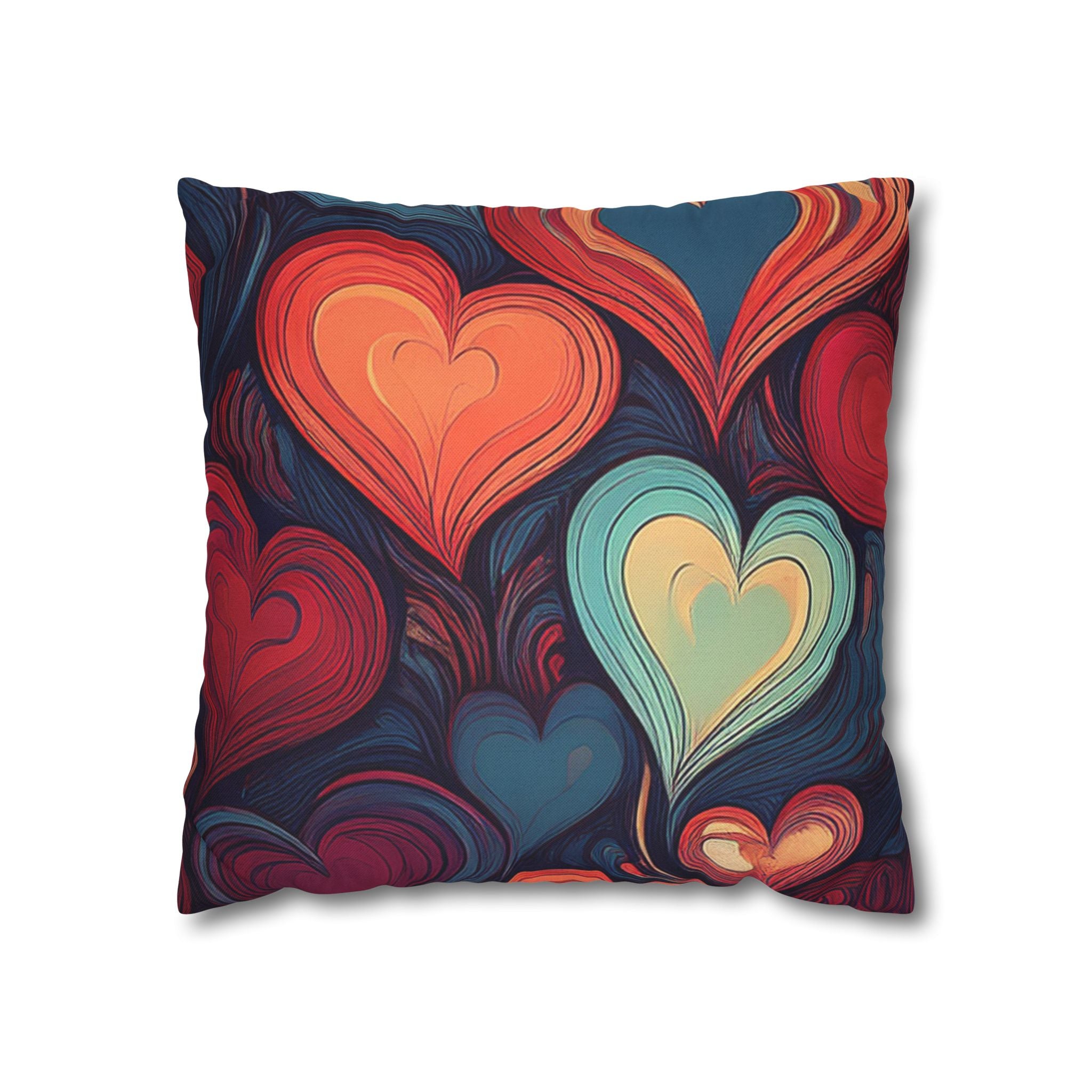 Vintage Swirl Heart Pillowcase — Colorful Abstract Heart Throw Pillow Cover