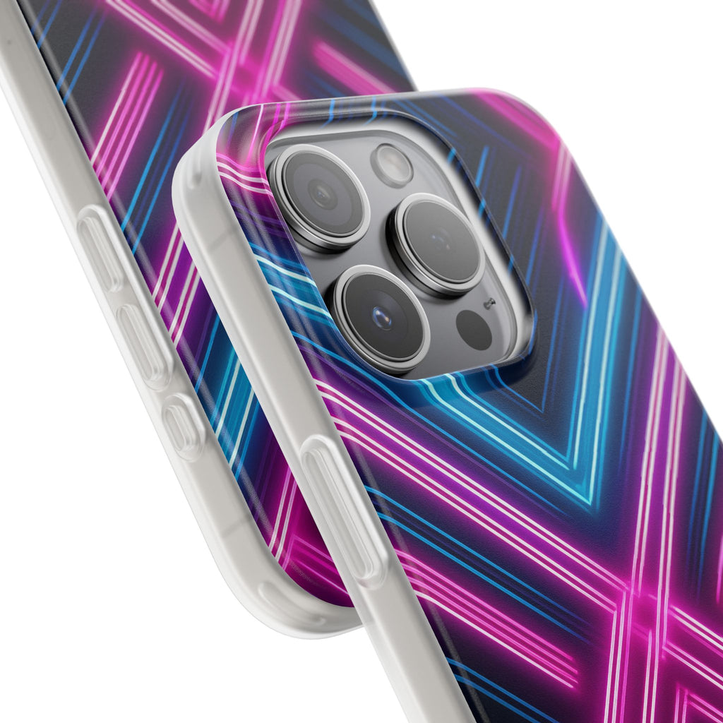 Neon Geometric Phone Case – Retro Vibes Blue & Pink Flexi Case