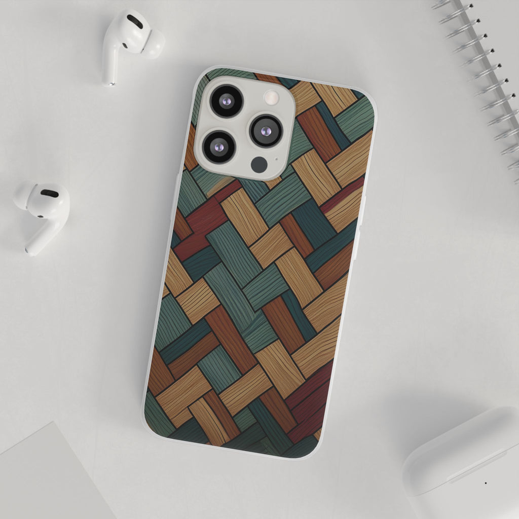 Woven Wood Pattern Phone Case — Rustic Geometric iPhone Flexi Case