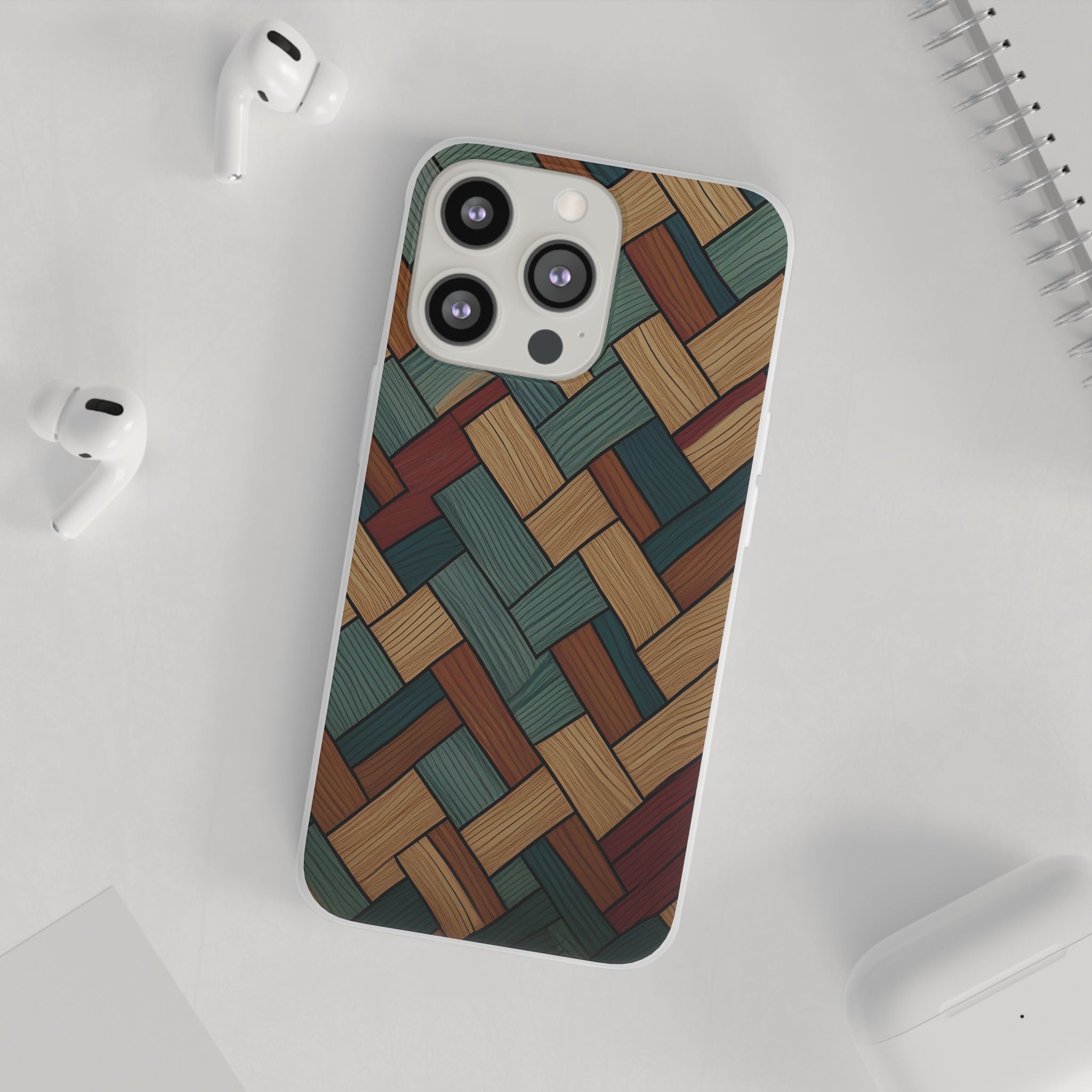 Woven Wood Pattern Phone Case — Rustic Geometric iPhone Flexi Case