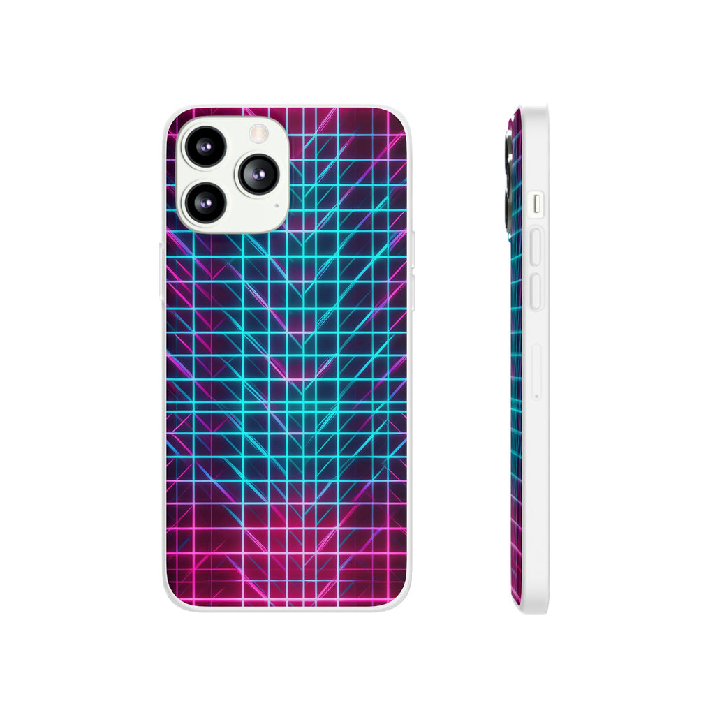 Retro Neon Grid Phone Case – 80s Vaporwave Geometric iPhone Cover