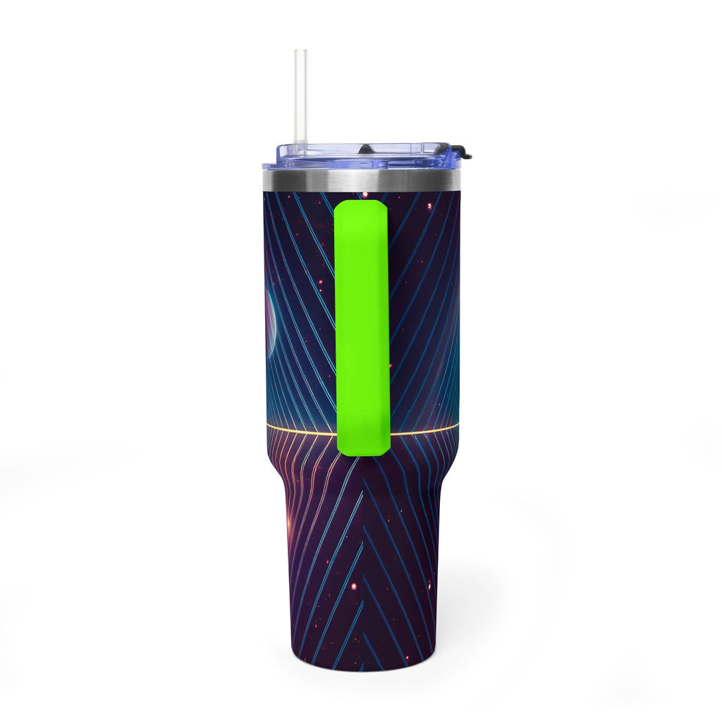 40oz Vacuum Tumbler — Neon Geometric Cosmic Design