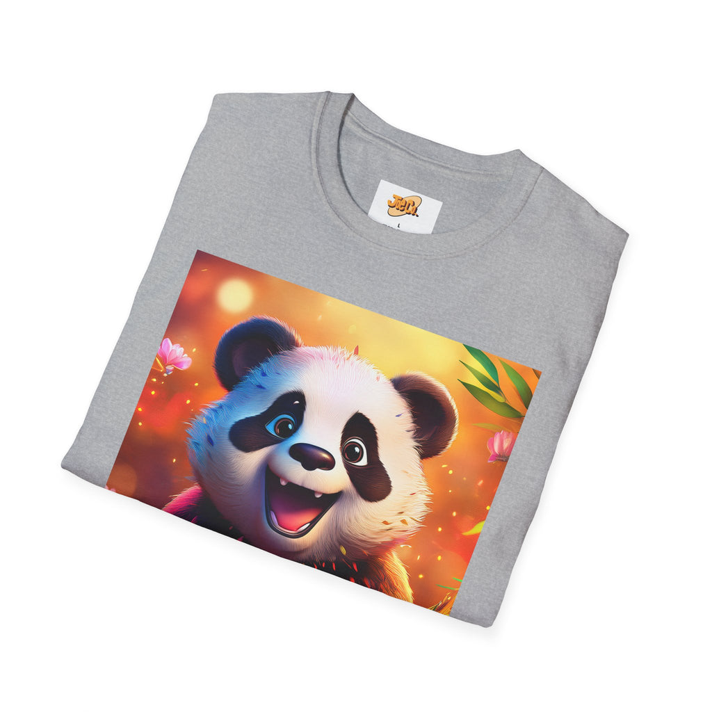 Cute Smiling Panda Graphic T-Shirt — Playful Floral Panda Tee