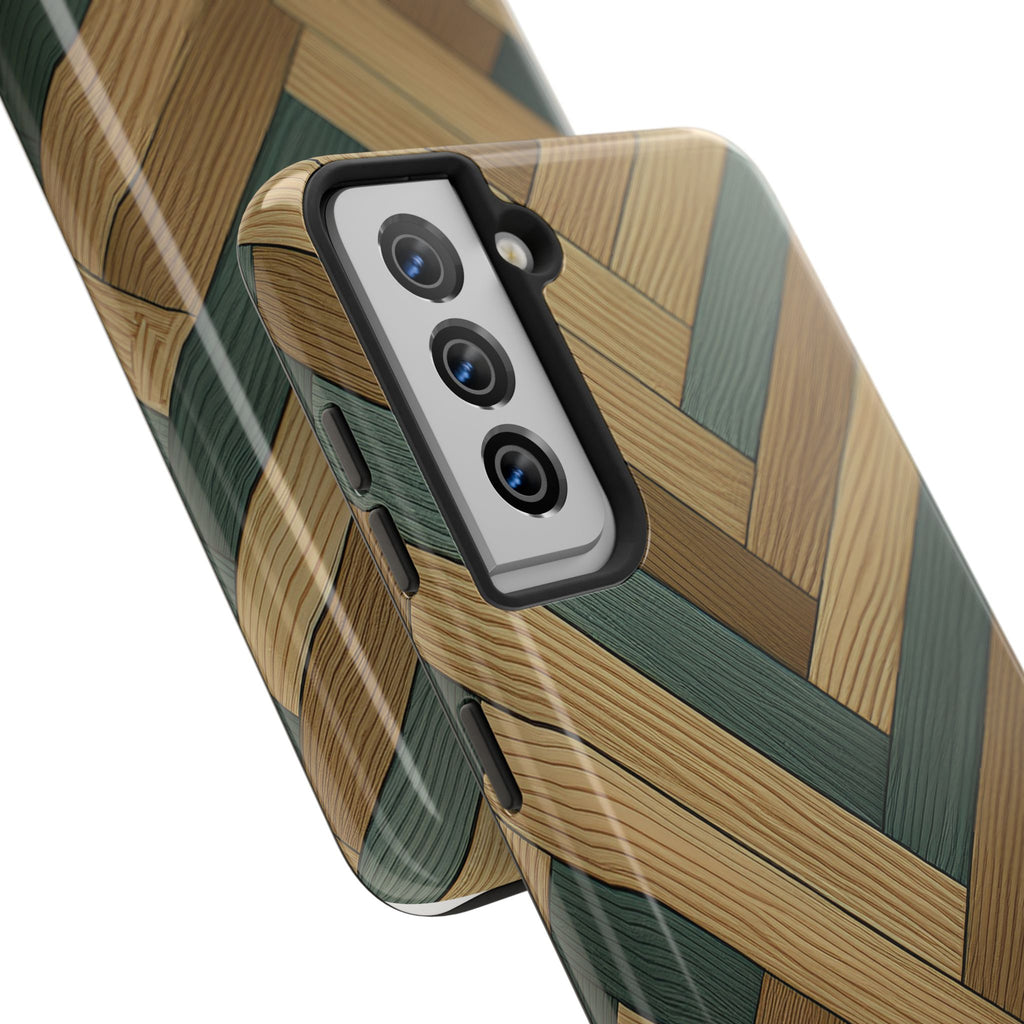 Wood Herringbone Tough Phone Case — Protective Matte Phone Cover with Natural Wood Pattern