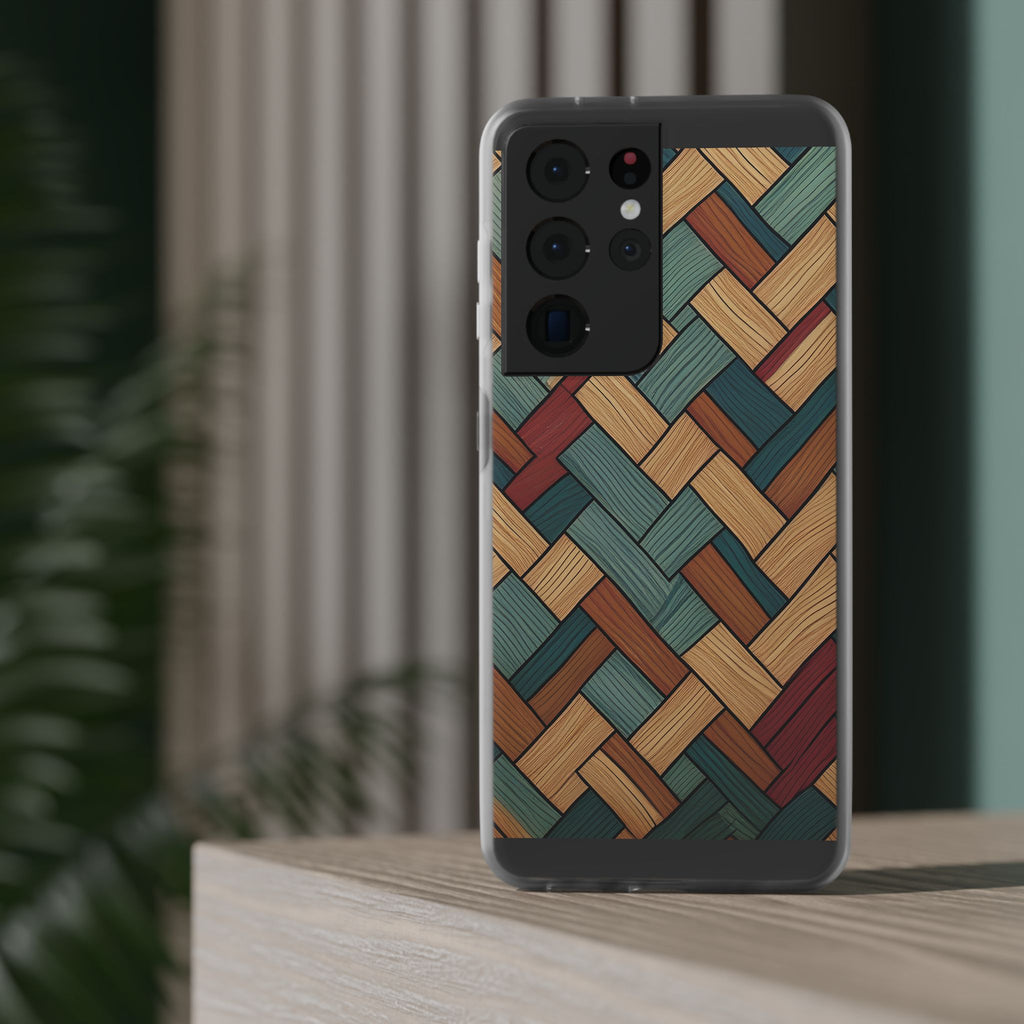 Woven Wood Pattern Phone Case — Rustic Geometric iPhone Flexi Case