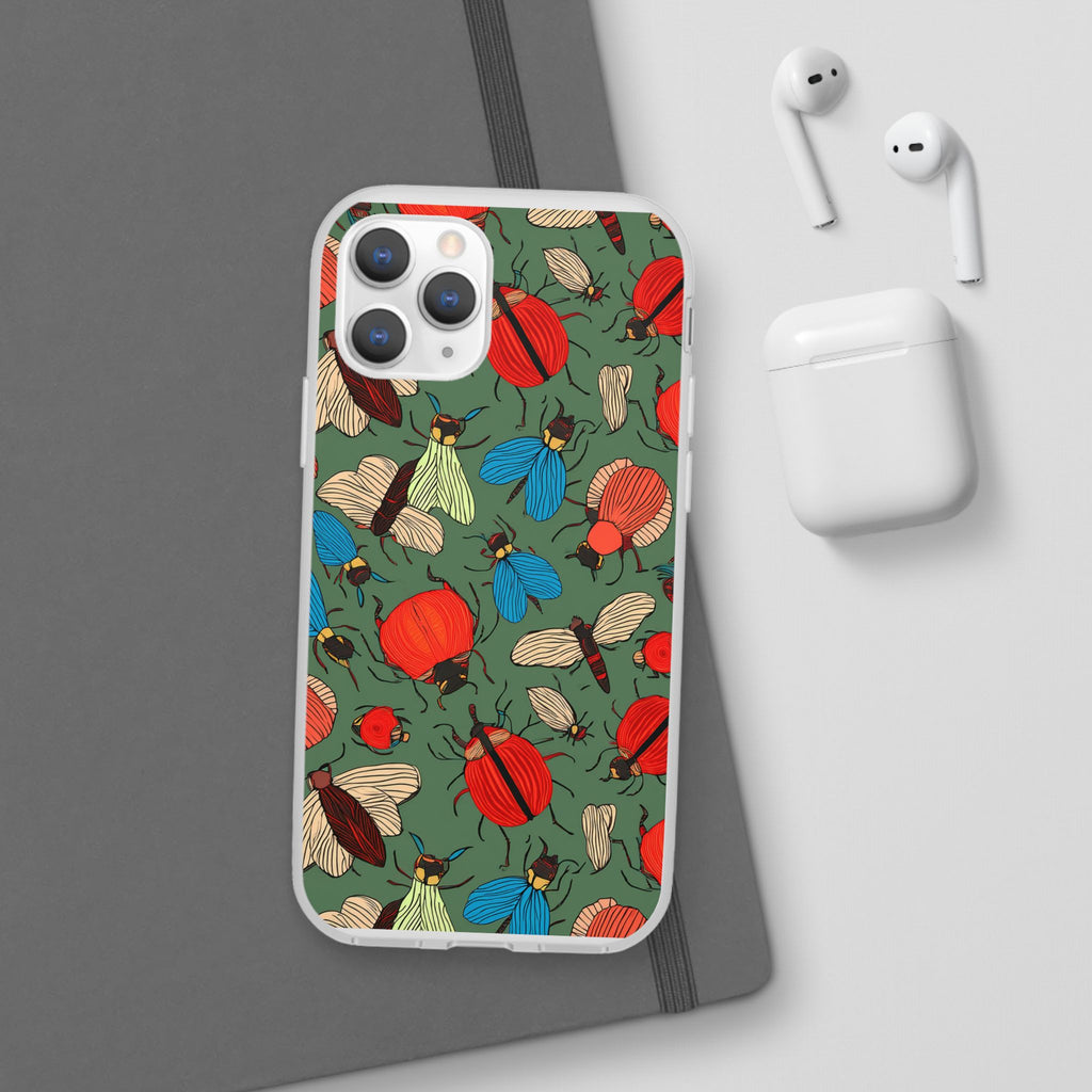 Bug Pattern Phone Case — Colorful Beetles & Flies Design