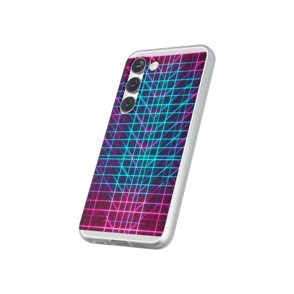 Retro Neon Grid Phone Case – 80s Vaporwave Geometric iPhone Cover