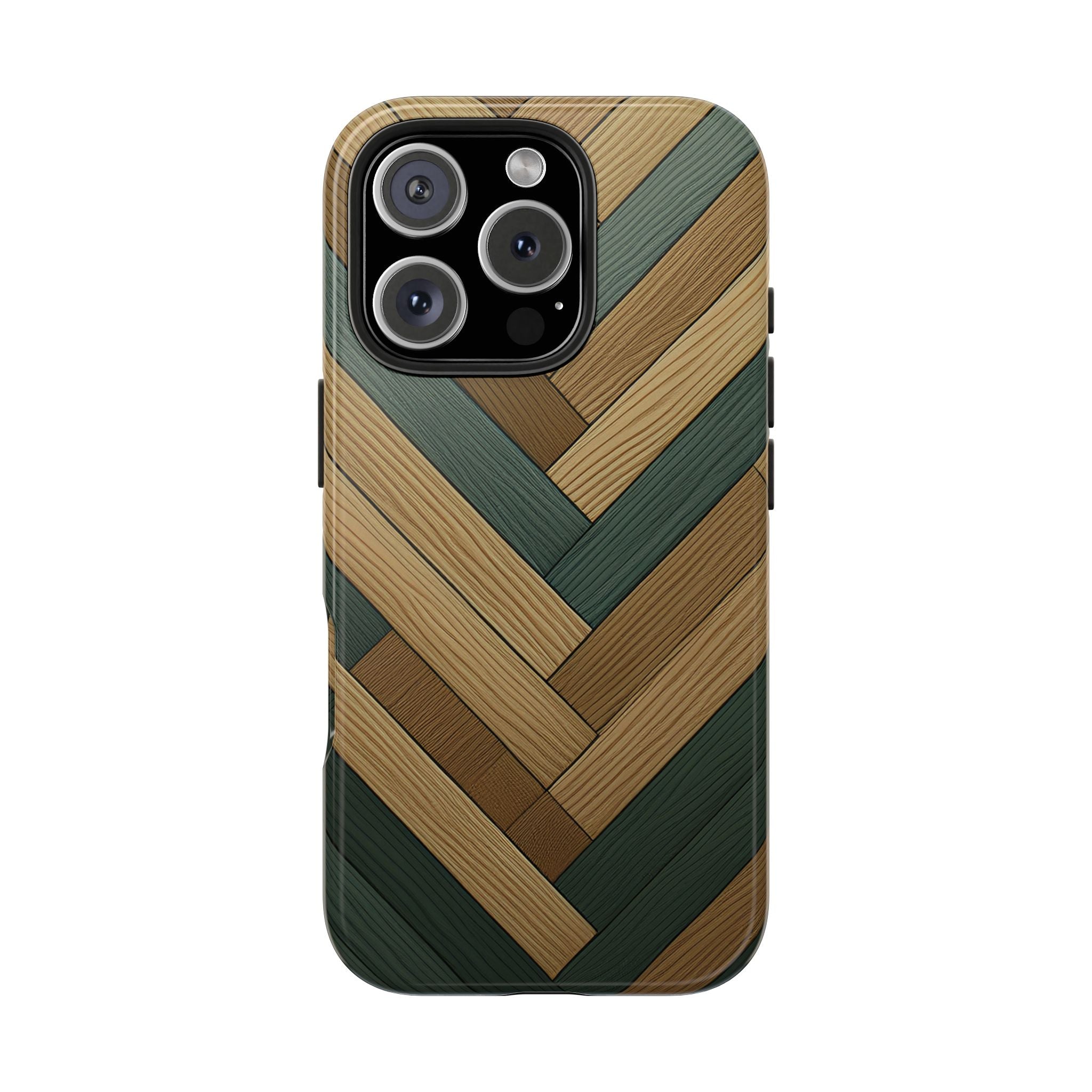 Wood Herringbone Tough Phone Case — Protective Matte Phone Cover with Natural Wood Pattern