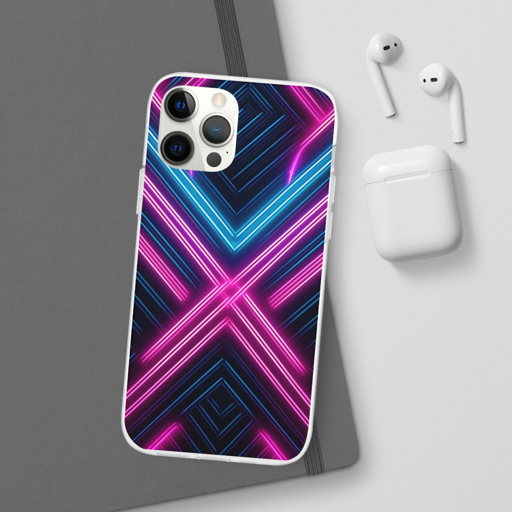Neon Geometric Phone Case – Retro Vibes Blue & Pink Flexi Case