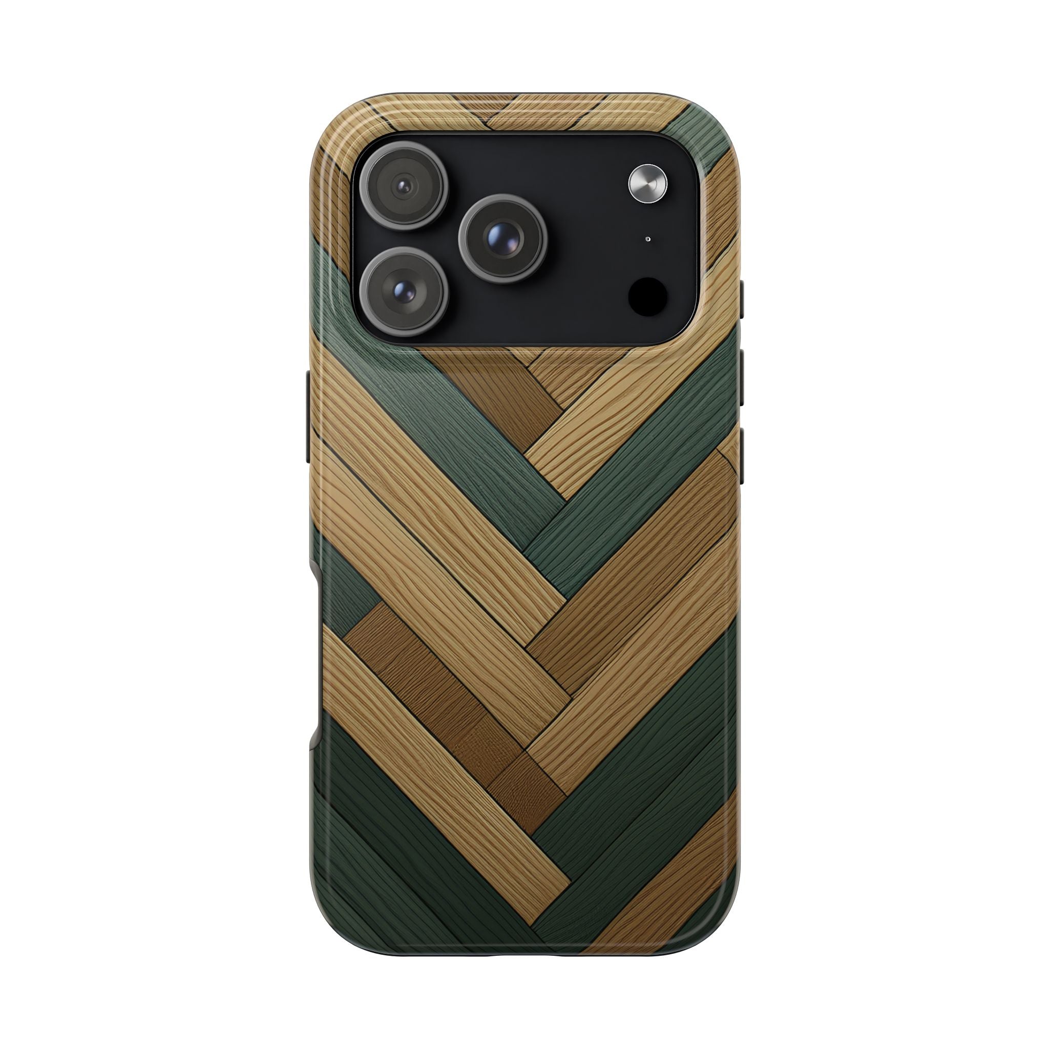 Wood Herringbone Tough Phone Case — Protective Matte Phone Cover with Natural Wood Pattern
