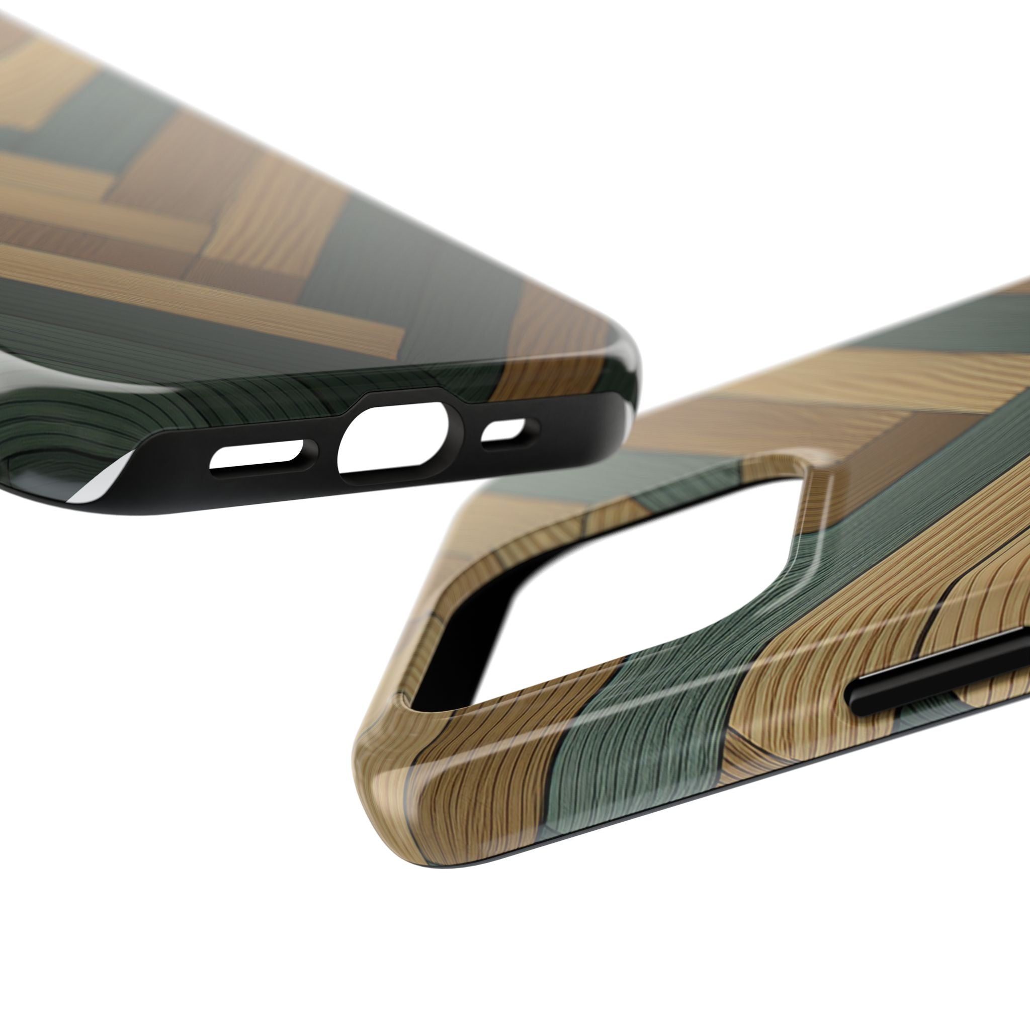 Wood Herringbone Tough Phone Case — Protective Matte Phone Cover with Natural Wood Pattern