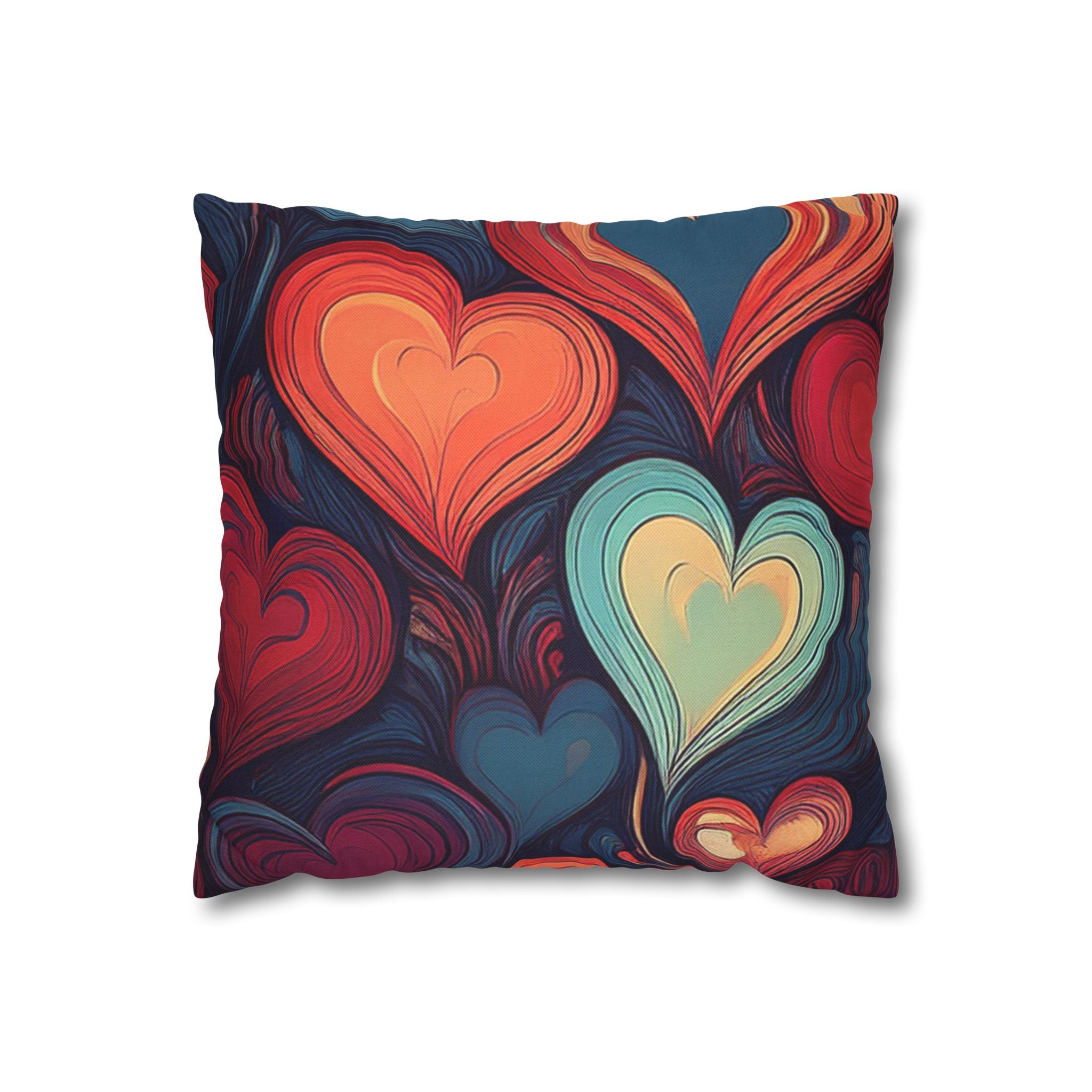 Vintage Swirl Heart Pillowcase — Colorful Abstract Heart Throw Pillow Cover