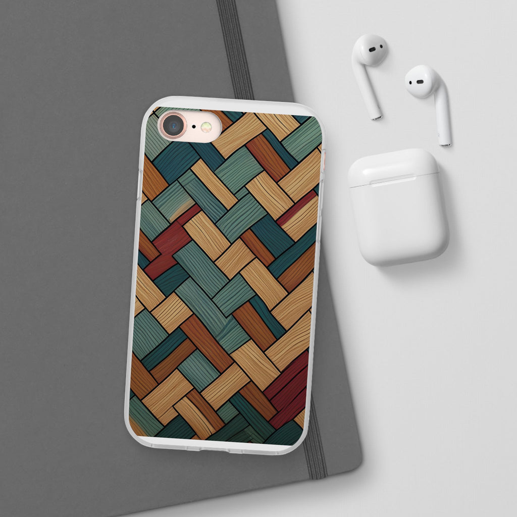 Woven Wood Pattern Phone Case — Rustic Geometric iPhone Flexi Case