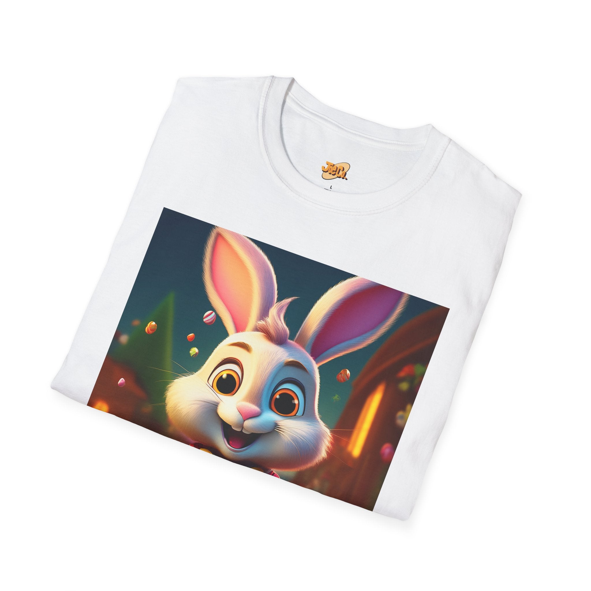 Easter Bunny Kids T-Shirt — Cute Cartoon Rabbit with Colorful Eggs
