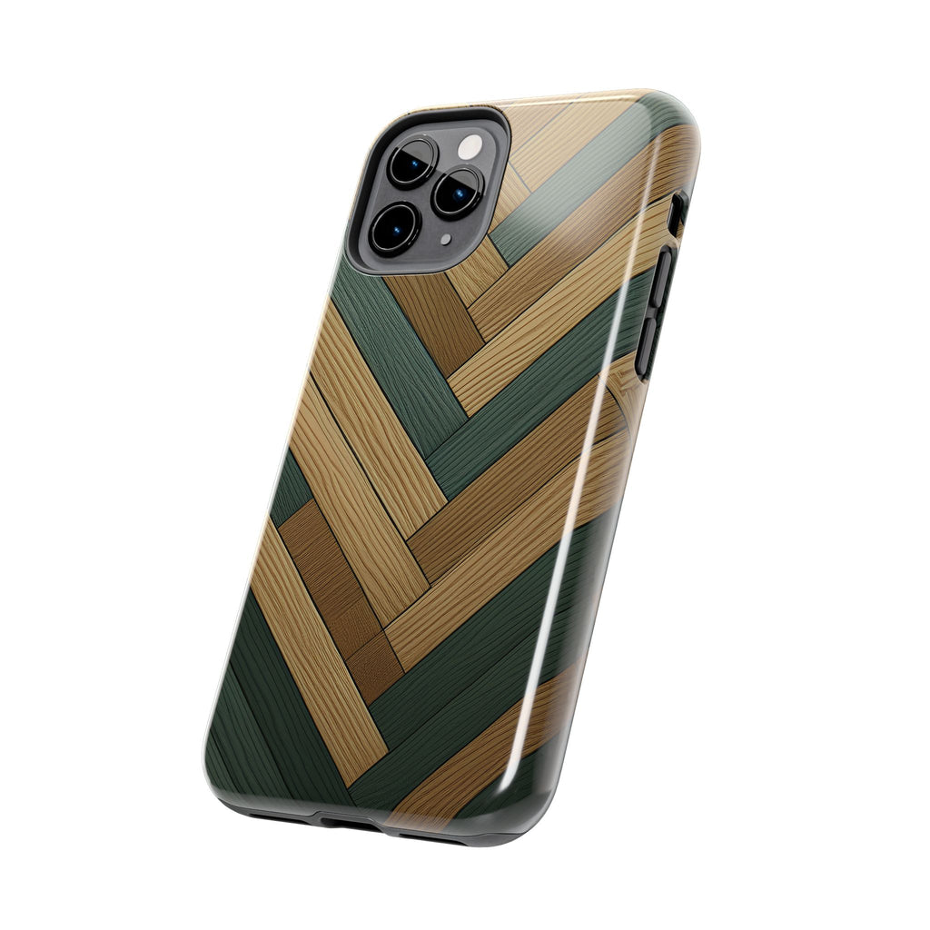 Wood Herringbone Tough Phone Case — Protective Matte Phone Cover with Natural Wood Pattern