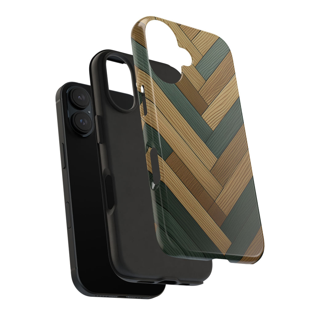 Wood Herringbone Tough Phone Case — Protective Matte Phone Cover with Natural Wood Pattern