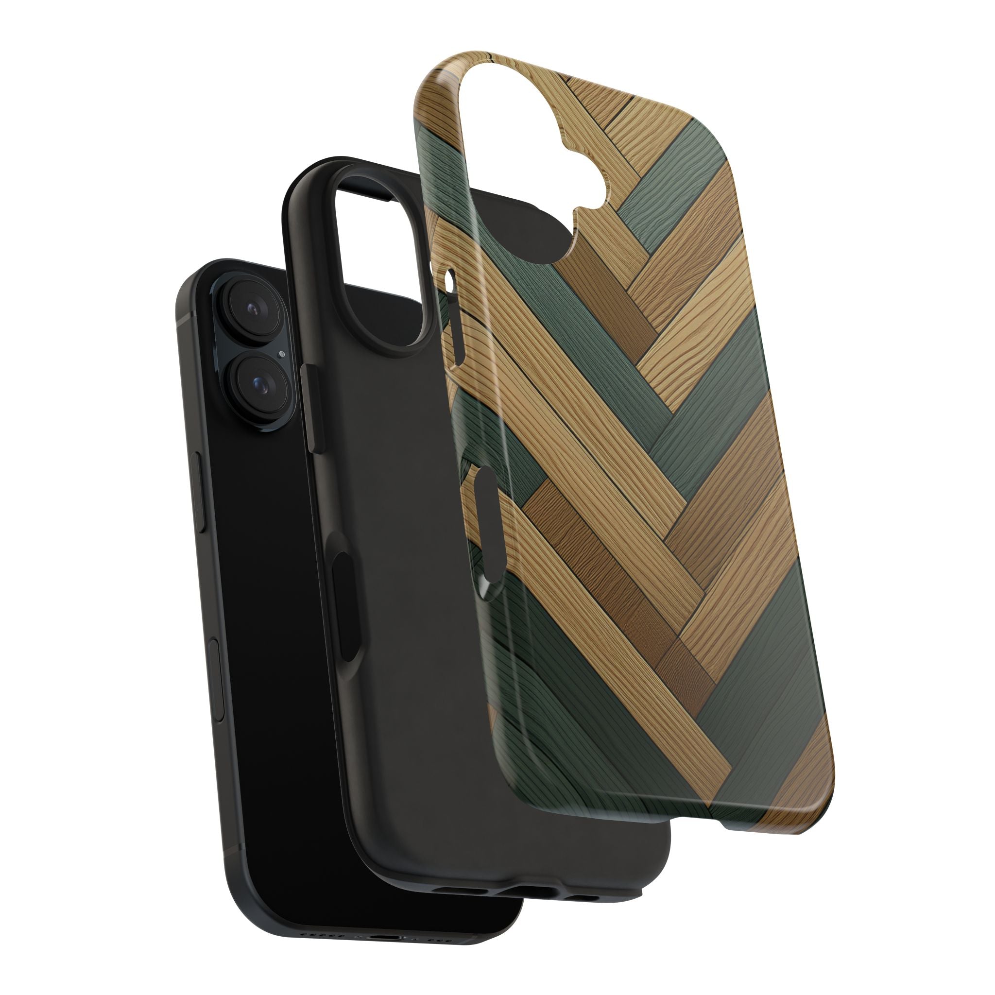 Wood Herringbone Tough Phone Case — Protective Matte Phone Cover with Natural Wood Pattern