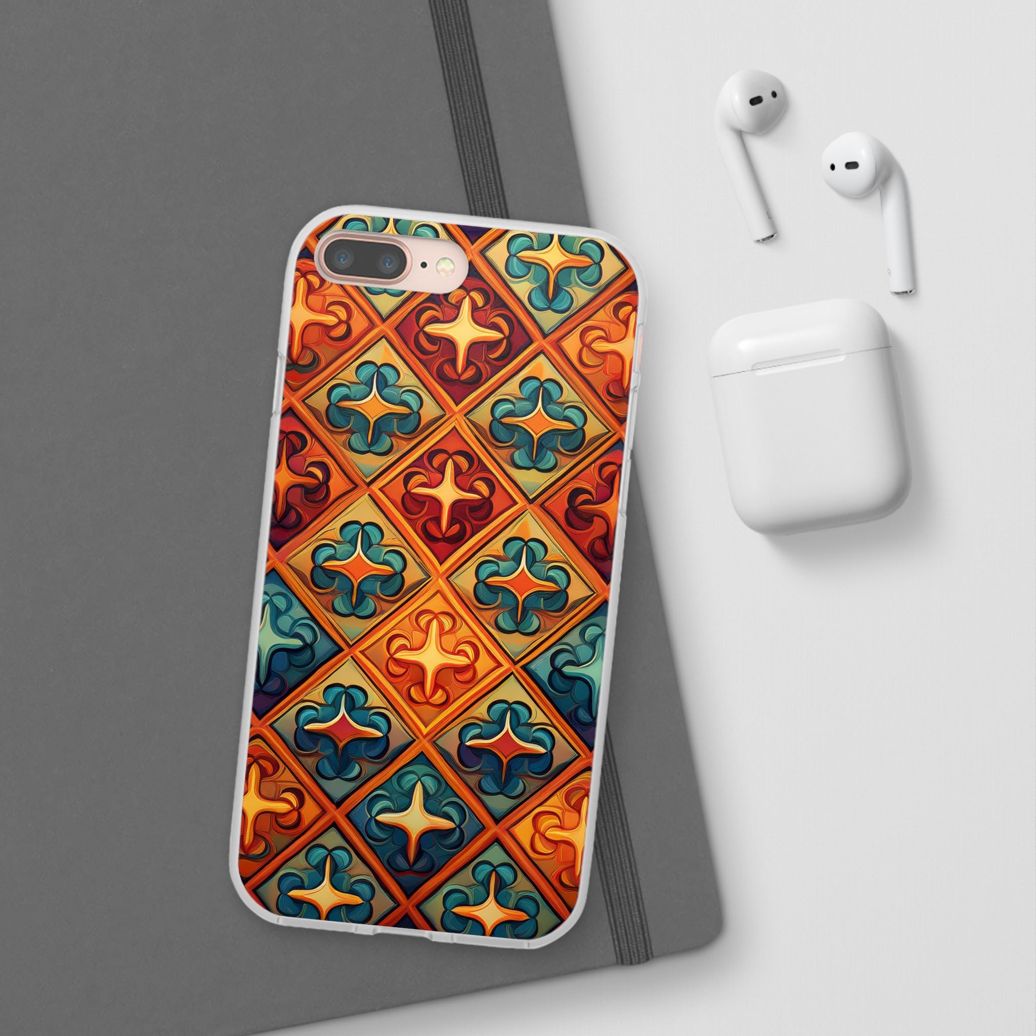 Vintage Tile Pattern Phone Case — Retro Moroccan Geometric Flexi Case