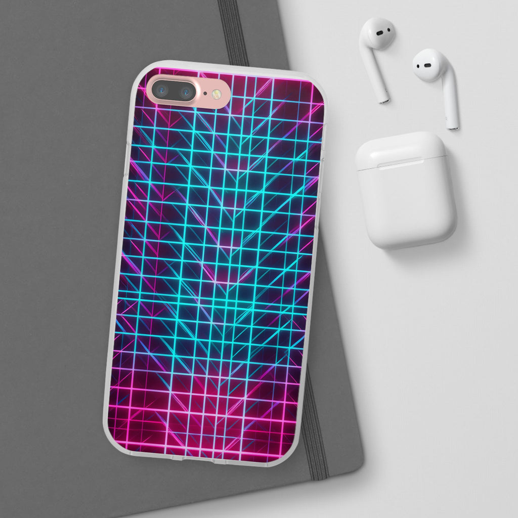 Retro Neon Grid Phone Case – 80s Vaporwave Geometric iPhone Cover