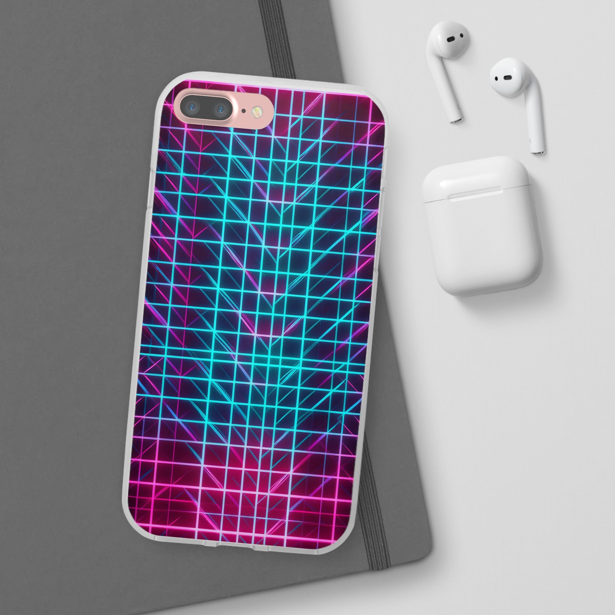 Retro Neon Grid Phone Case – 80s Vaporwave Geometric iPhone Cover