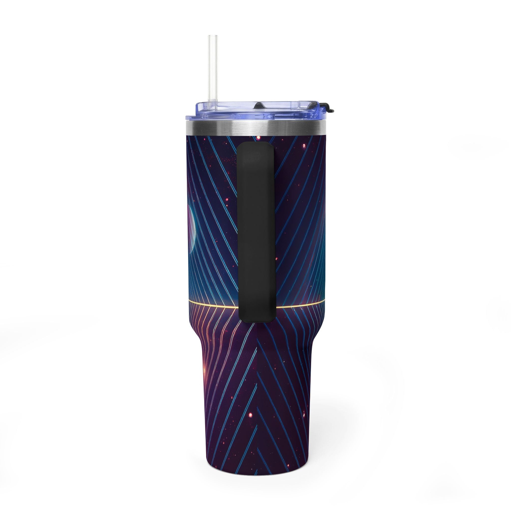 40oz Vacuum Tumbler — Neon Geometric Cosmic Design