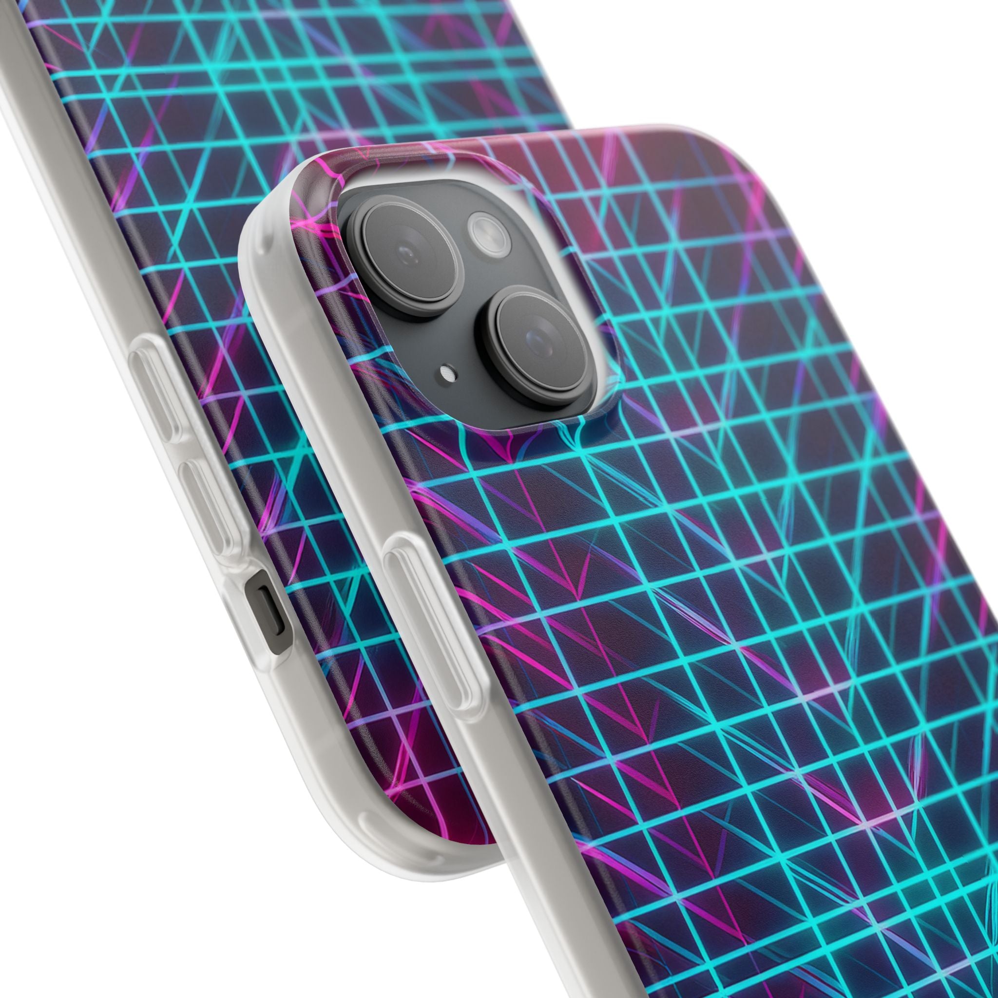 Retro Neon Grid Phone Case – 80s Vaporwave Geometric iPhone Cover