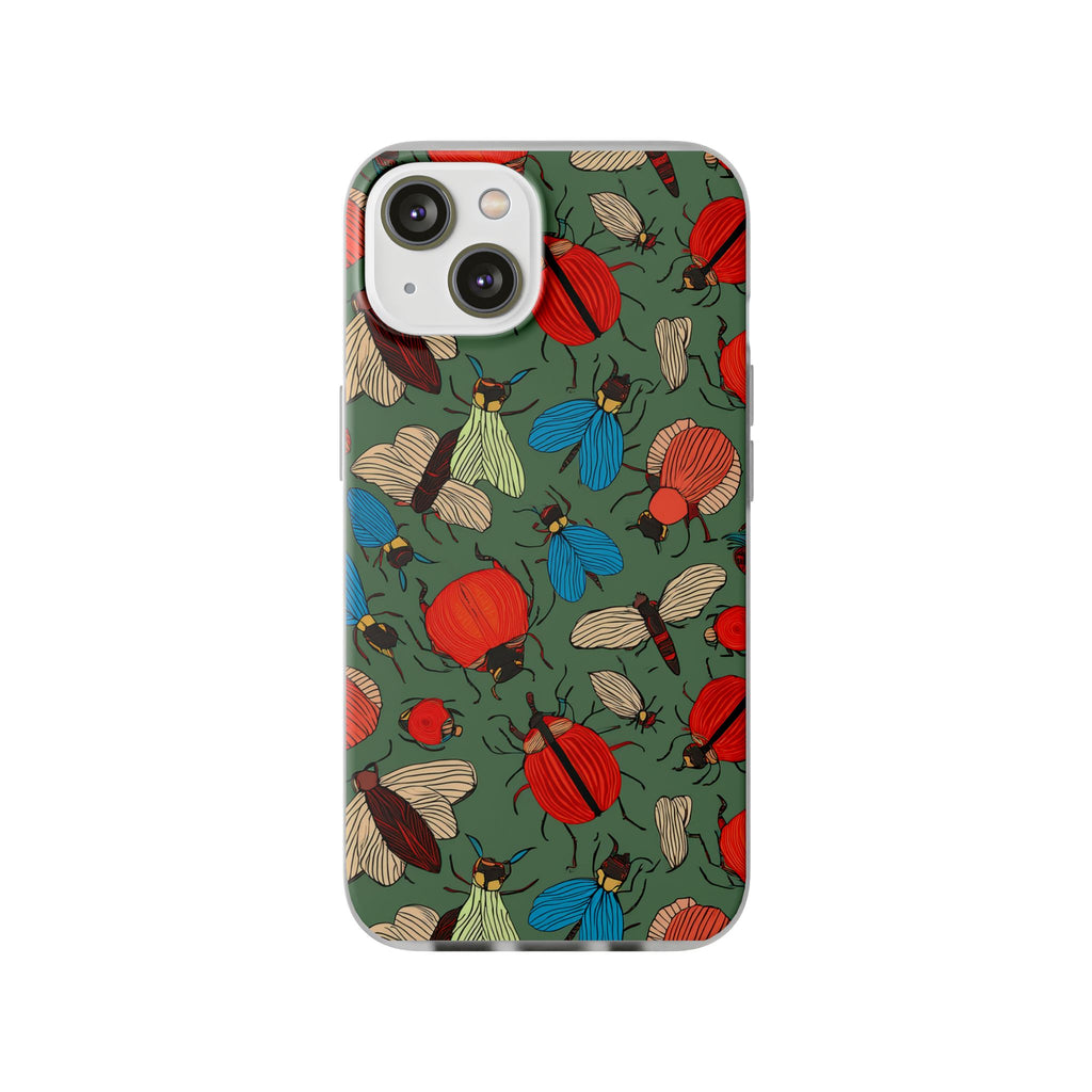 Bug Pattern Phone Case — Colorful Beetles & Flies Design