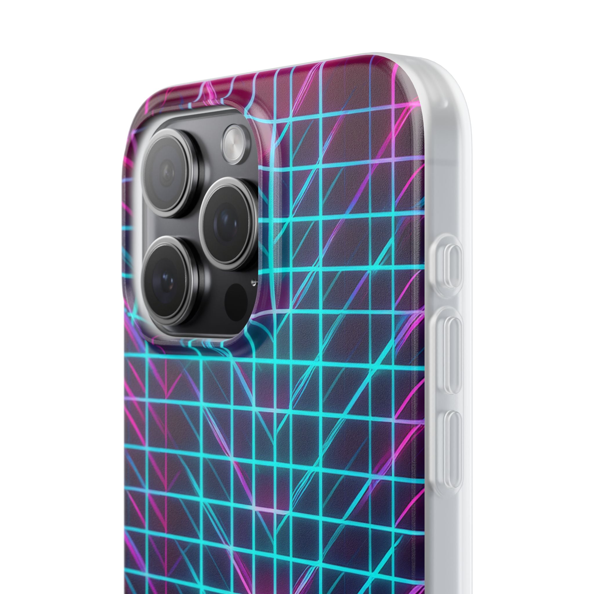 Retro Neon Grid Phone Case – 80s Vaporwave Geometric iPhone Cover