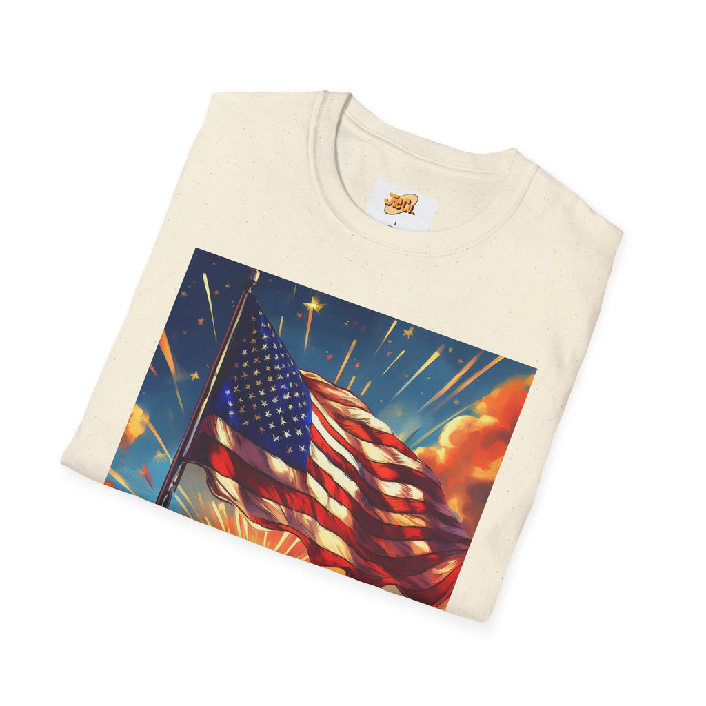 American Flag Sunrise T-Shirt — Patriotic USA Sunset Graphic Tee