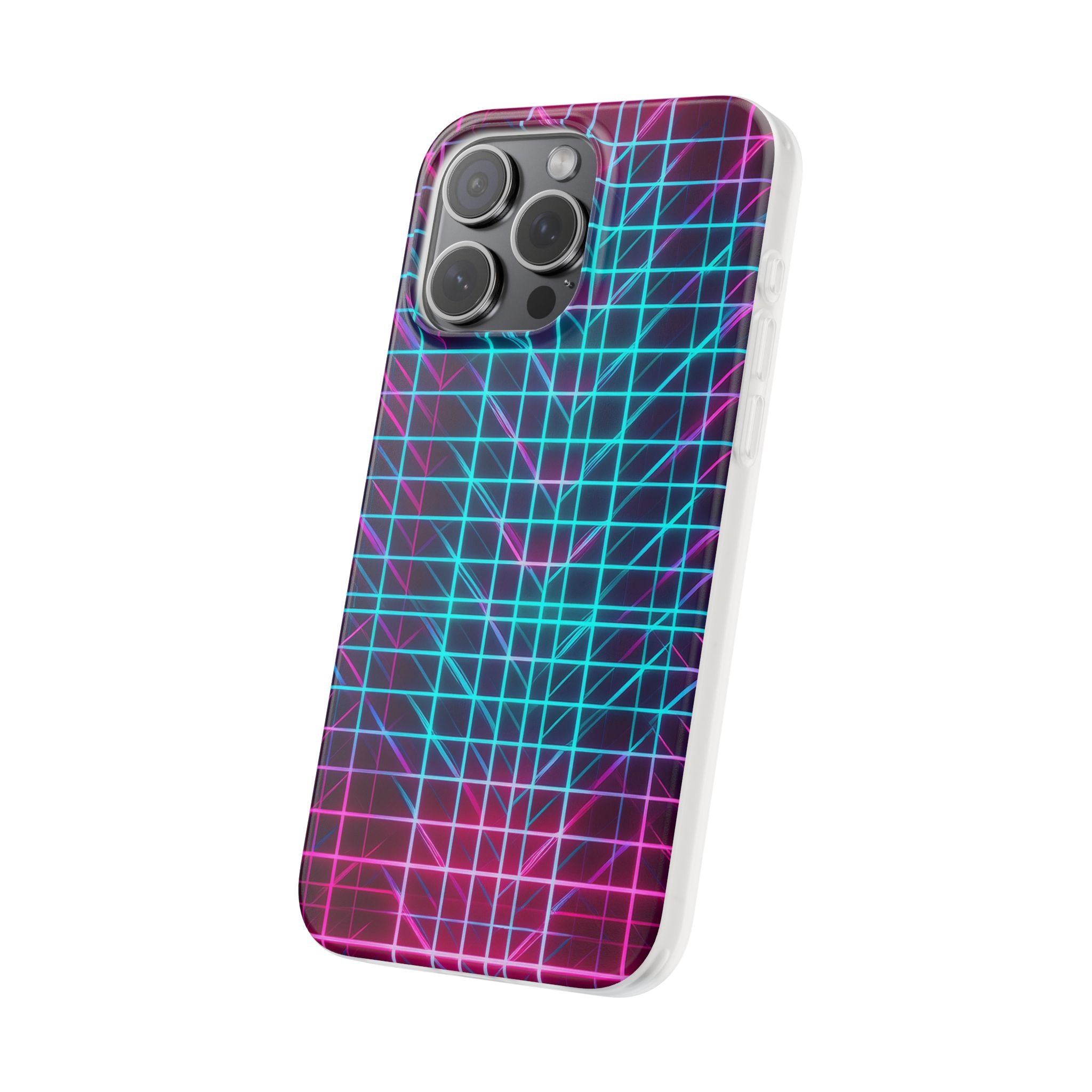 Retro Neon Grid Phone Case – 80s Vaporwave Geometric iPhone Cover
