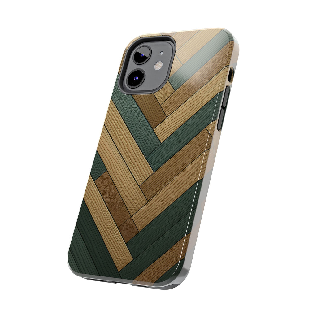 Wood Herringbone Tough Phone Case — Protective Matte Phone Cover with Natural Wood Pattern