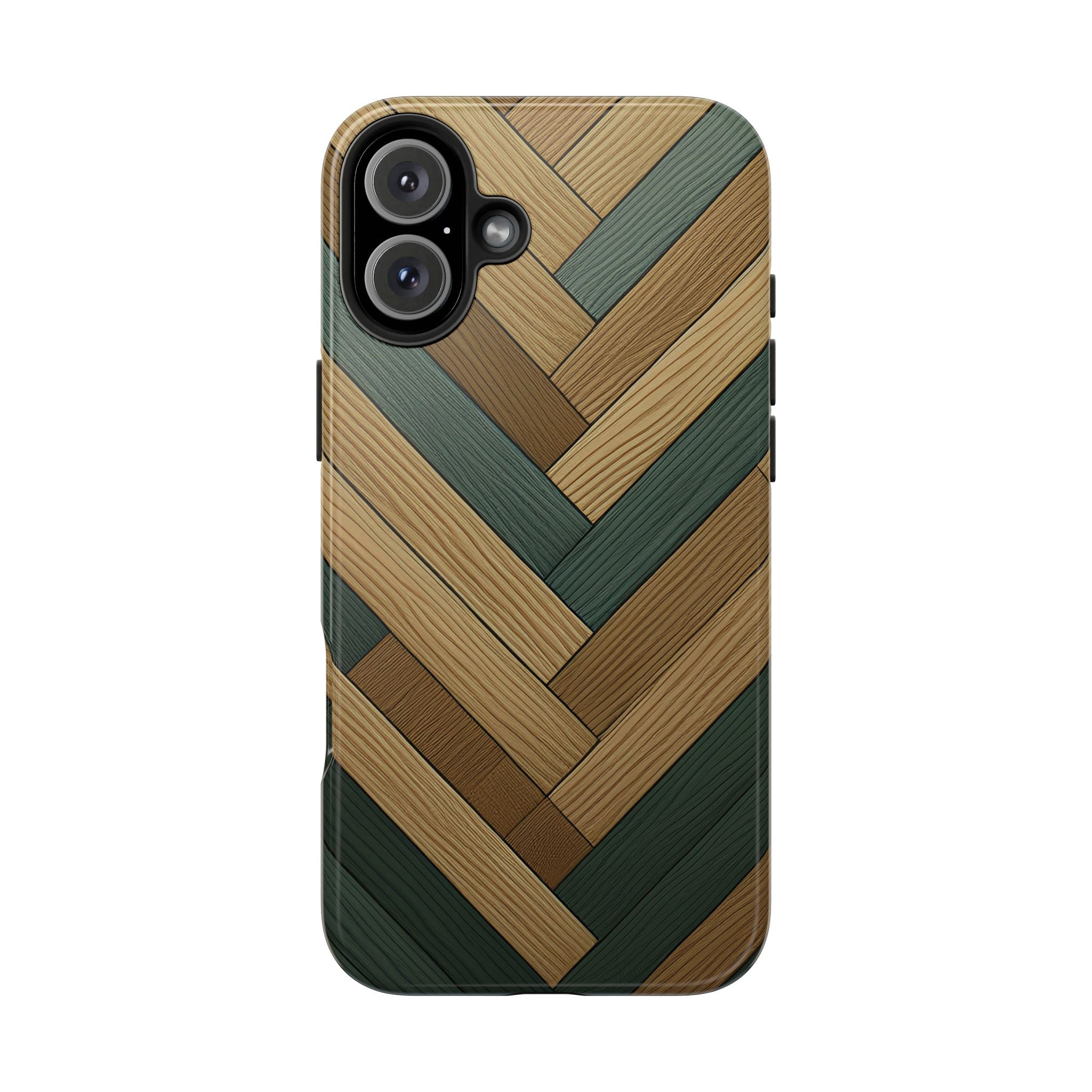 Wood Herringbone Tough Phone Case — Protective Matte Phone Cover with Natural Wood Pattern