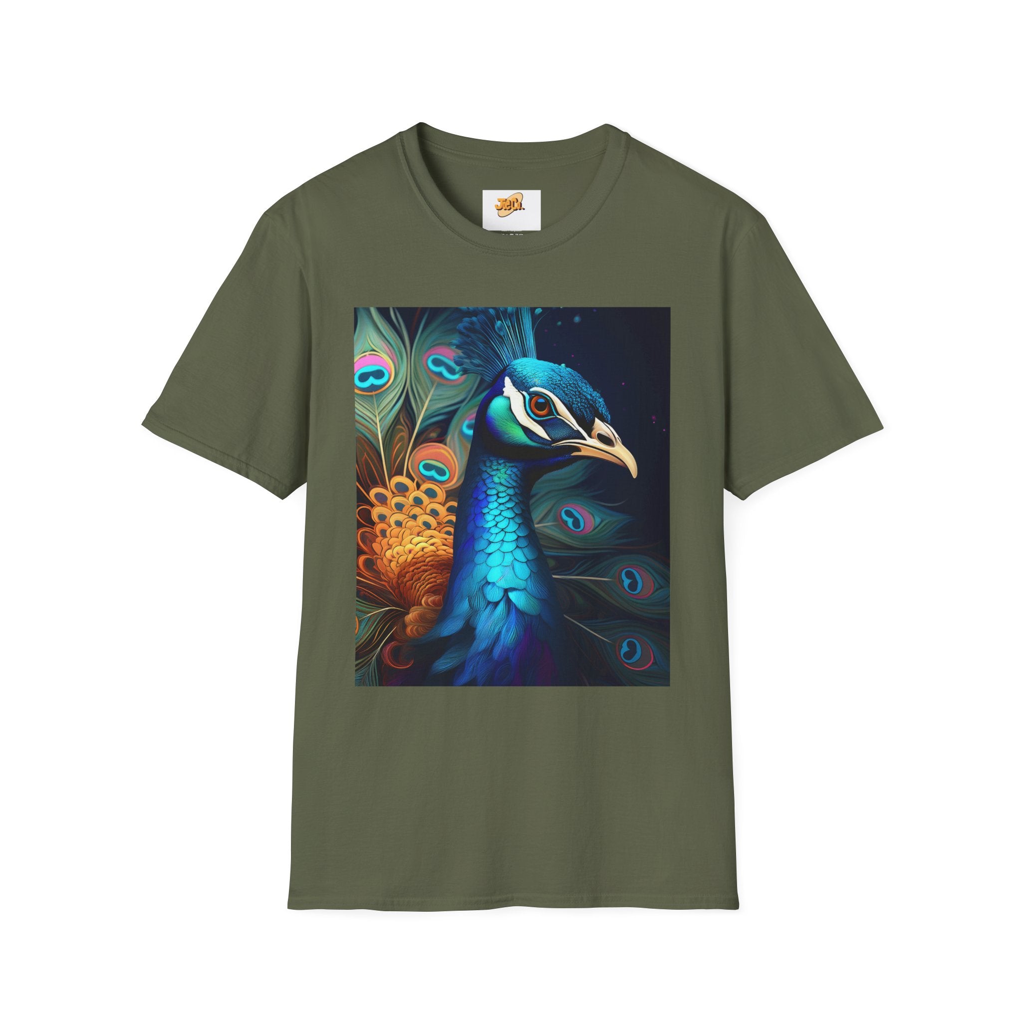 Peacock Art T-Shirt — Vibrant Blue & Teal Peacock Illustration Tee