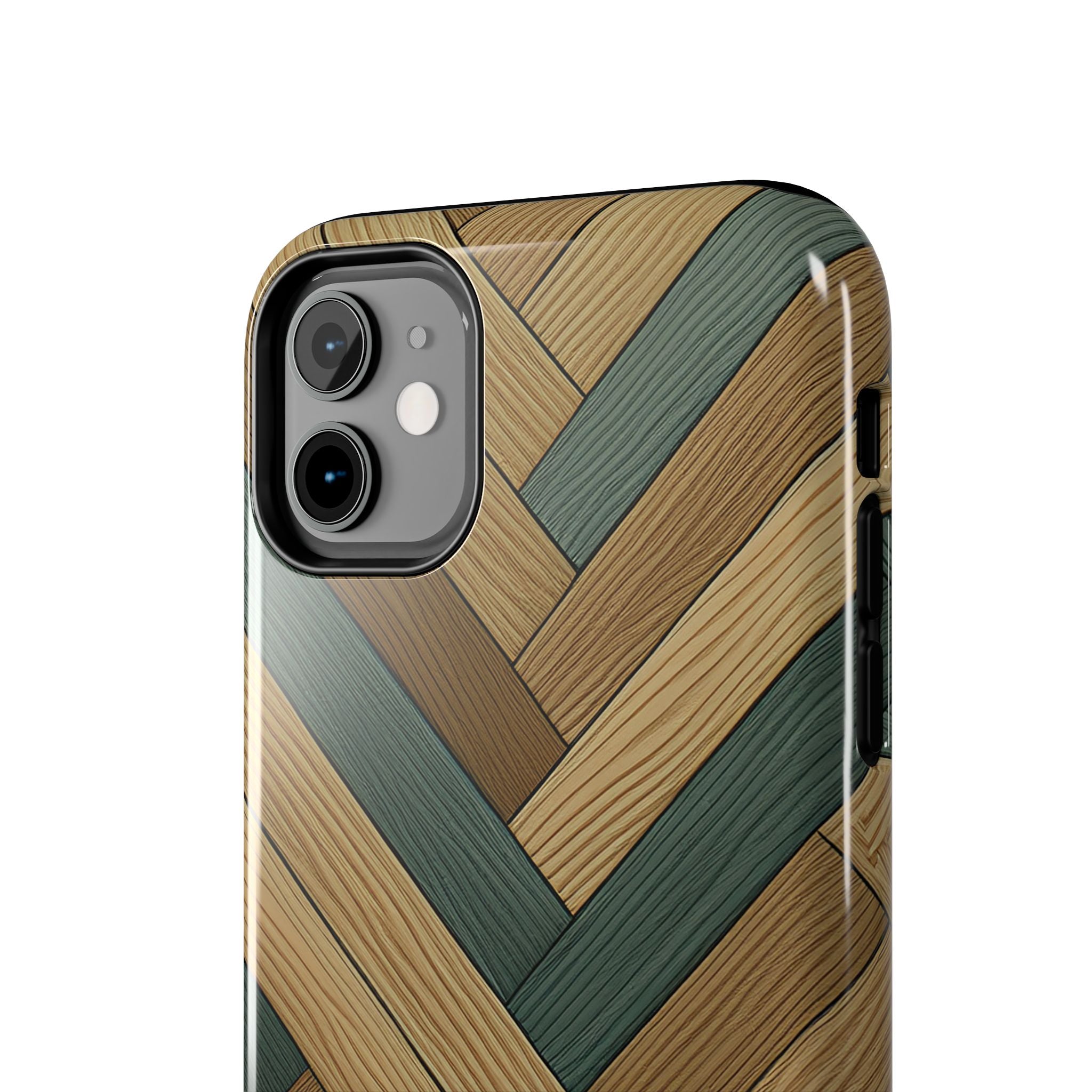 Wood Herringbone Tough Phone Case — Protective Matte Phone Cover with Natural Wood Pattern