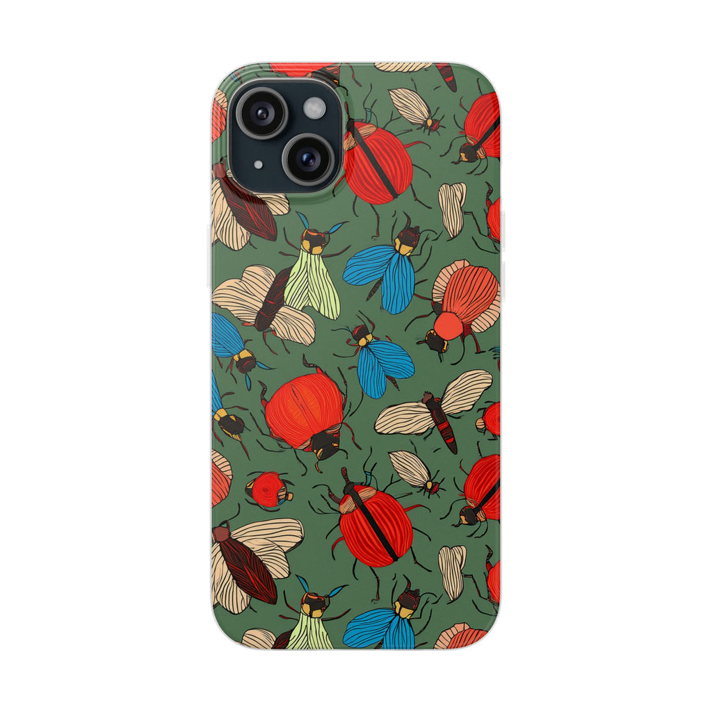 Bug Pattern Phone Case — Colorful Beetles & Flies Design