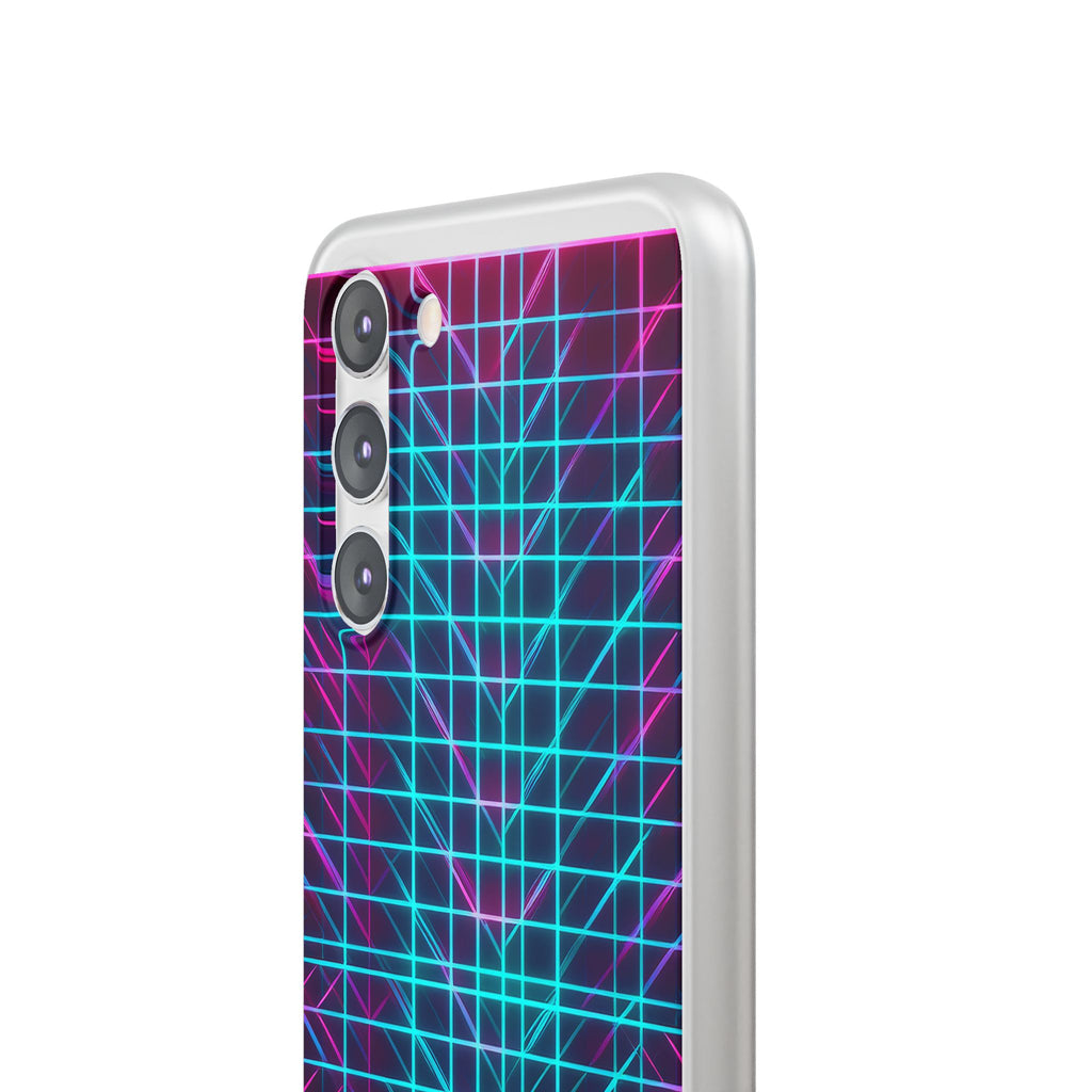 Retro Neon Grid Phone Case – 80s Vaporwave Geometric iPhone Cover