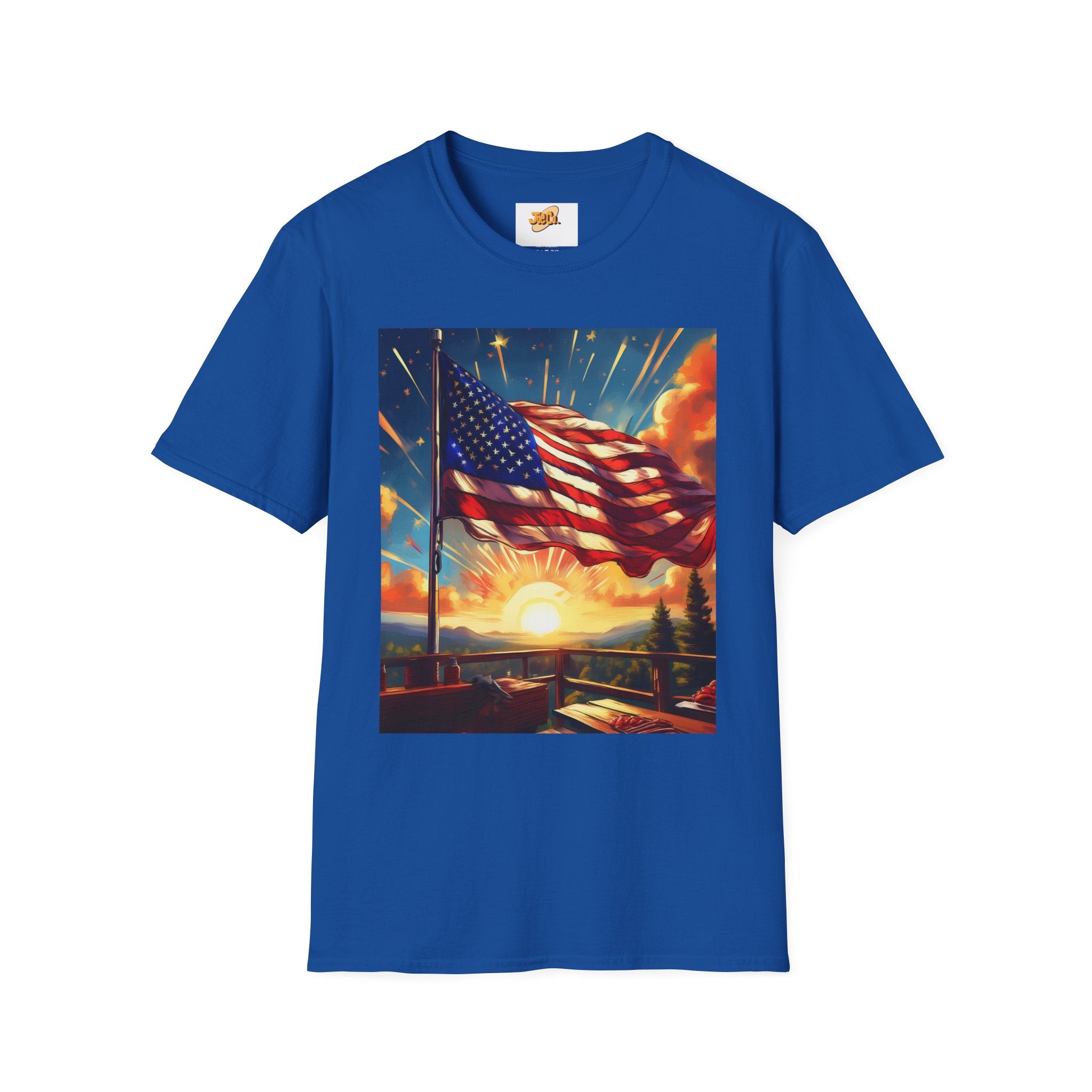 American Flag Sunrise T-Shirt — Patriotic USA Sunset Graphic Tee