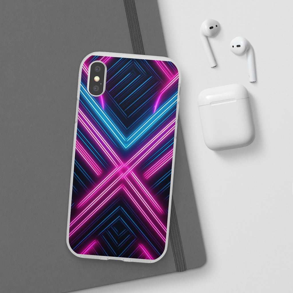 Neon Geometric Phone Case – Retro Vibes Blue & Pink Flexi Case